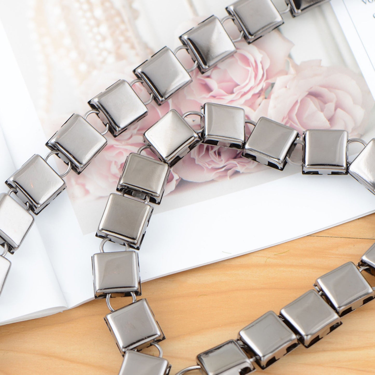 Anna-Kaci Women's Crystal Square Link Waist Chain with Adjustable Extender