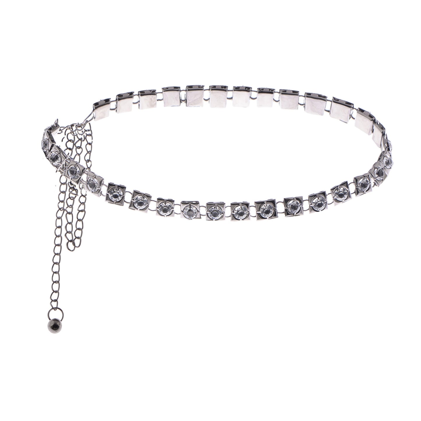 Anna-Kaci Women's Crystal Square Link Waist Chain with Adjustable Extender