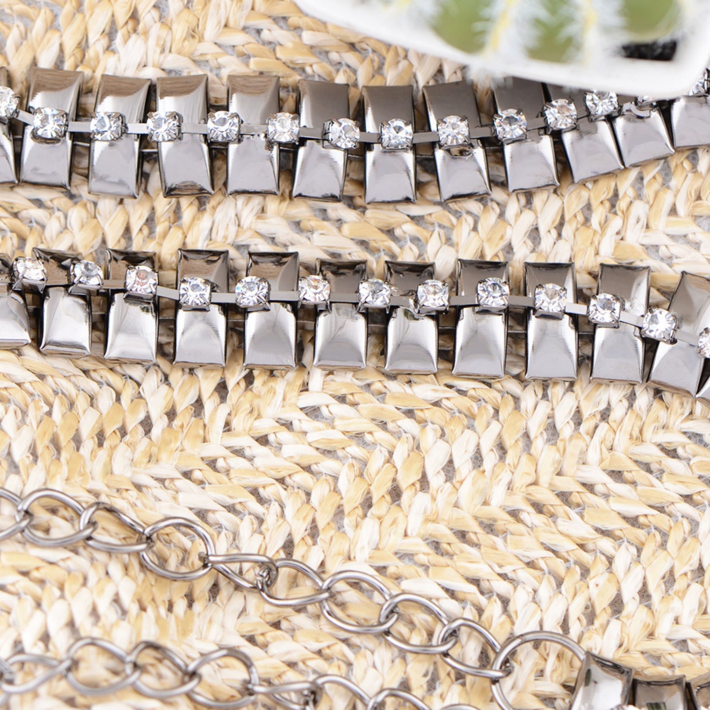 Anna-Kaci Women's Geometric Waist Chain with Square Link Design and Crystal Accents