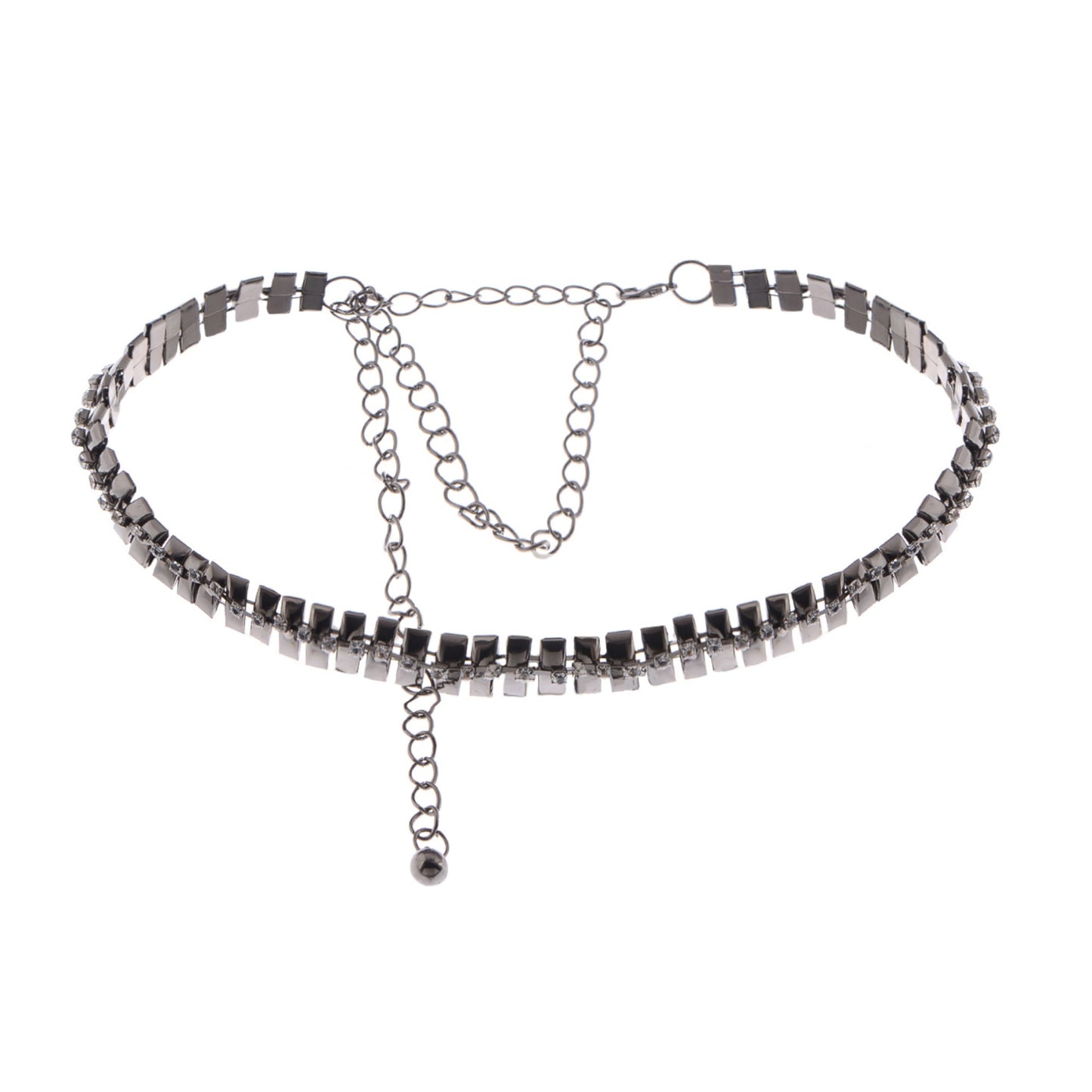 Anna-Kaci Women's Geometric Waist Chain with Square Link Design and Crystal Accents