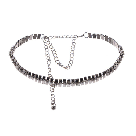 Anna-Kaci Women's Geometric Waist Chain with Square Link Design and Crystal Accents