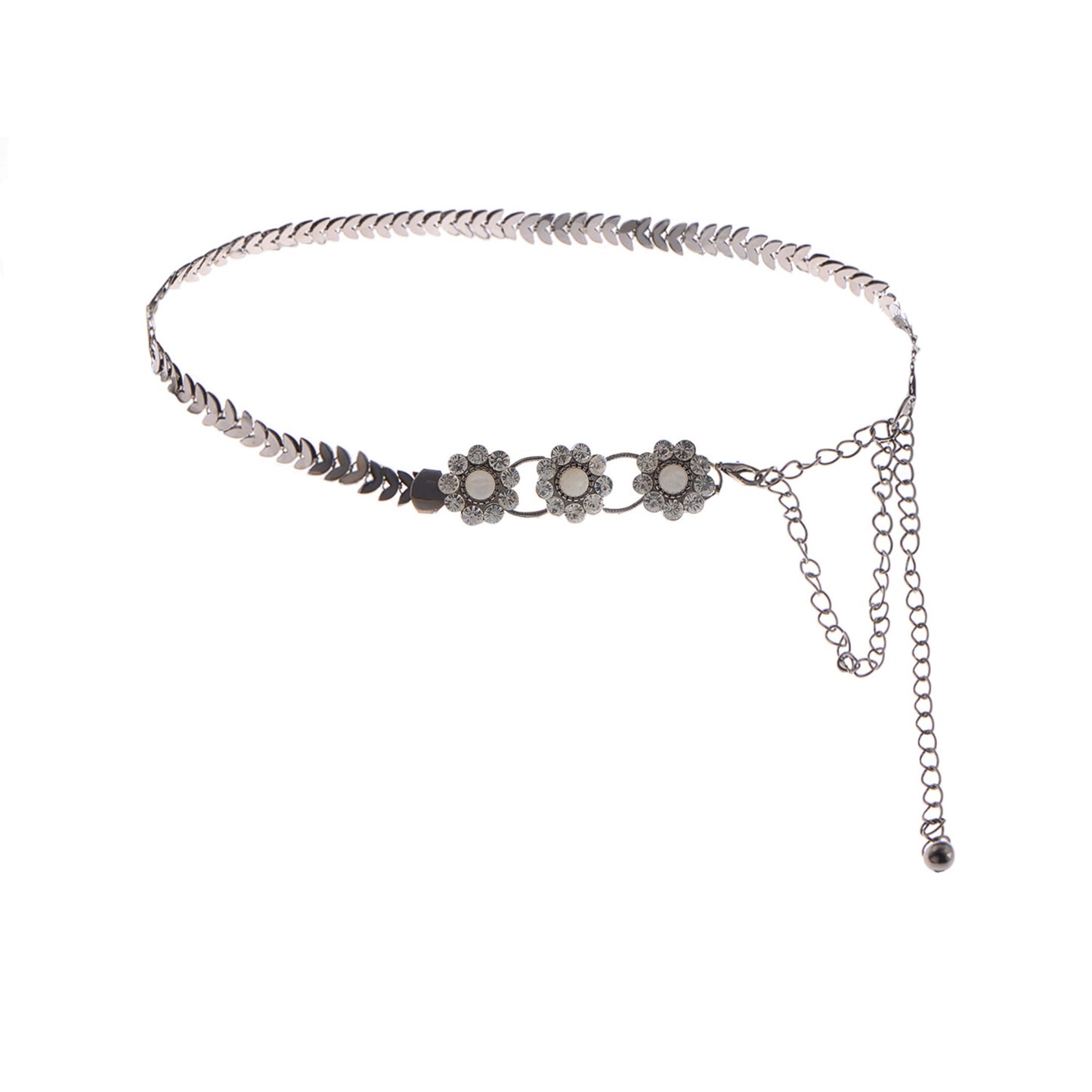 Anna-Kaci Women's Floral Waist Chain with Chevron Link Design and Crystal Accents