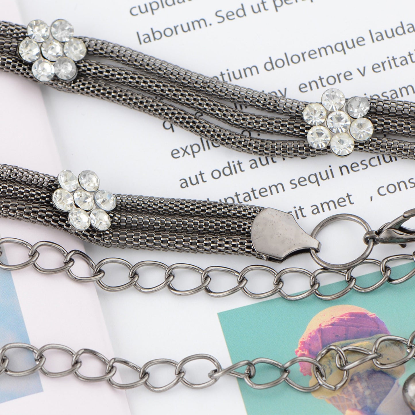 Anna-Kaci Women's Mesh Waist Chain with Crystal Floral Centerpiece Adjustable Belly Jewelry