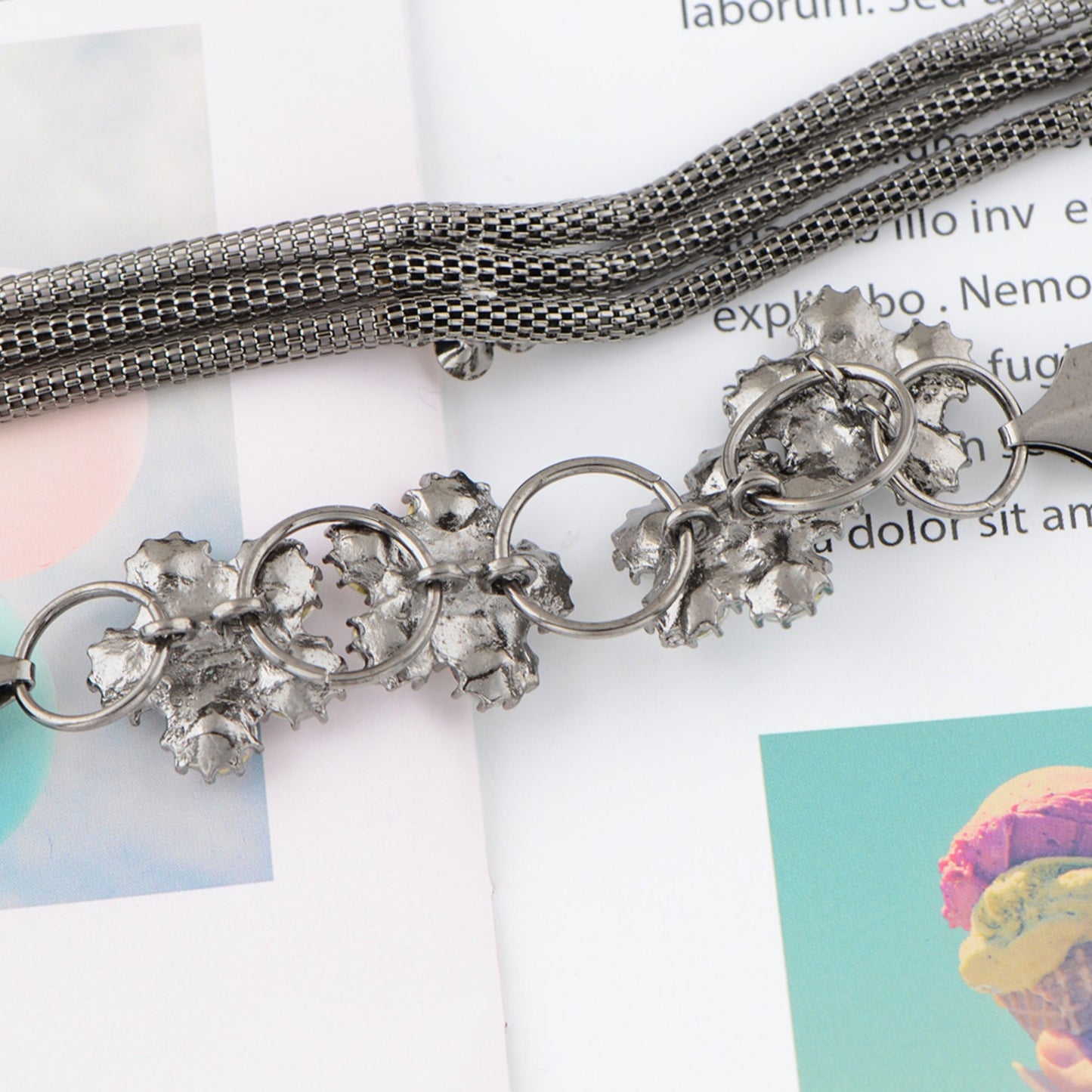 Anna-Kaci Women's Mesh Waist Chain with Crystal Floral Centerpiece Adjustable Belly Jewelry