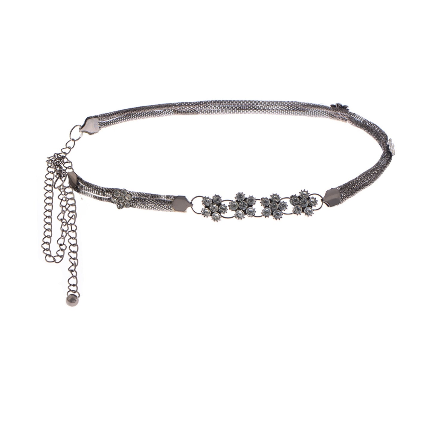 Anna-Kaci Women's Mesh Waist Chain with Crystal Floral Centerpiece Adjustable Belly Jewelry