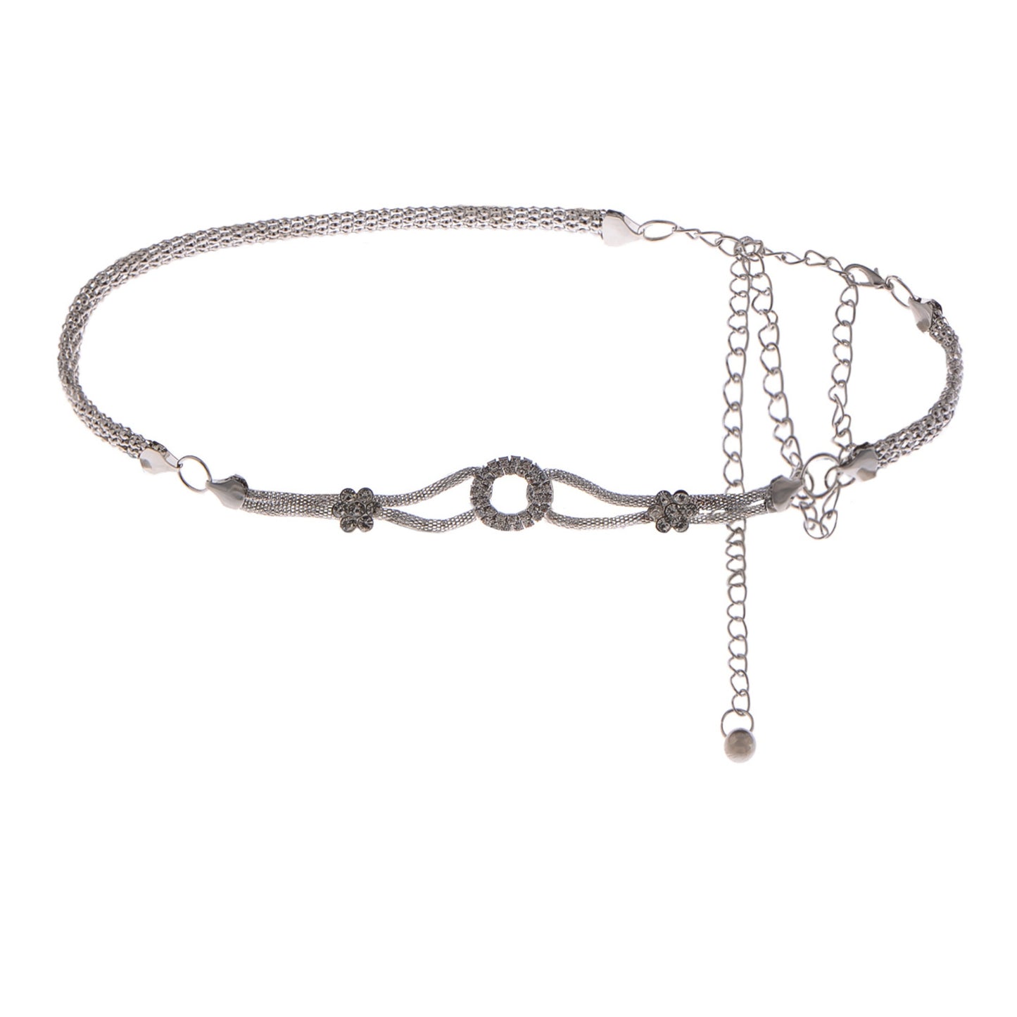Anna-Kaci Women's Crystal Circle and Floral Accent Waist Chain Adjustable Belly Jewelry
