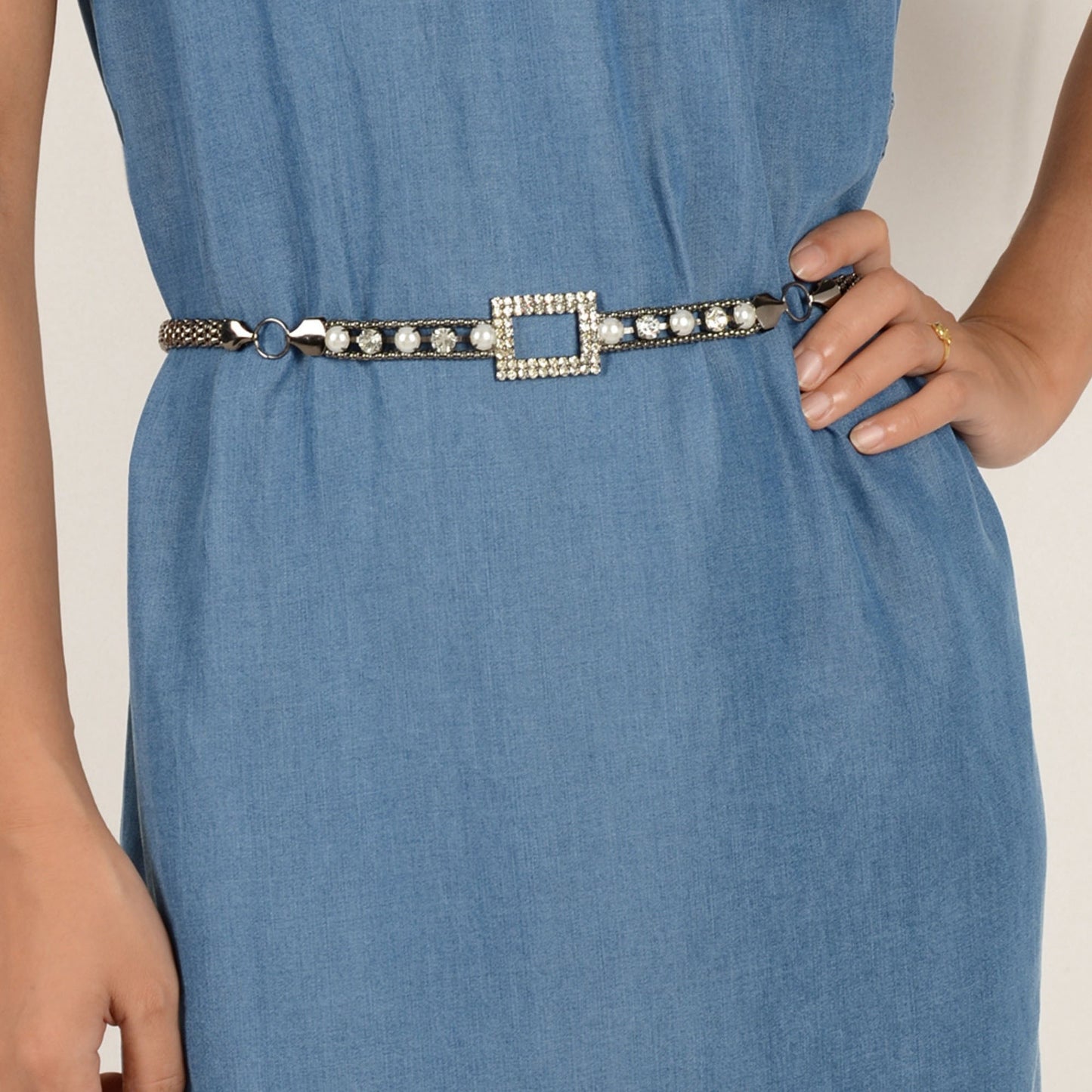 Anna-Kaci Women's Crystal Square Accent Waist Chain Adjustable Belly Jewelry