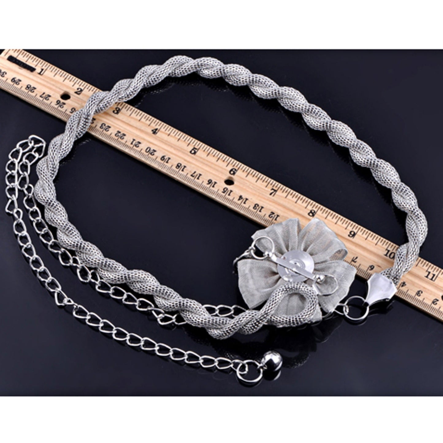 Anna-Kaci Women's Rhinestone Flower Accent Waist Chain with Adjustable Extender