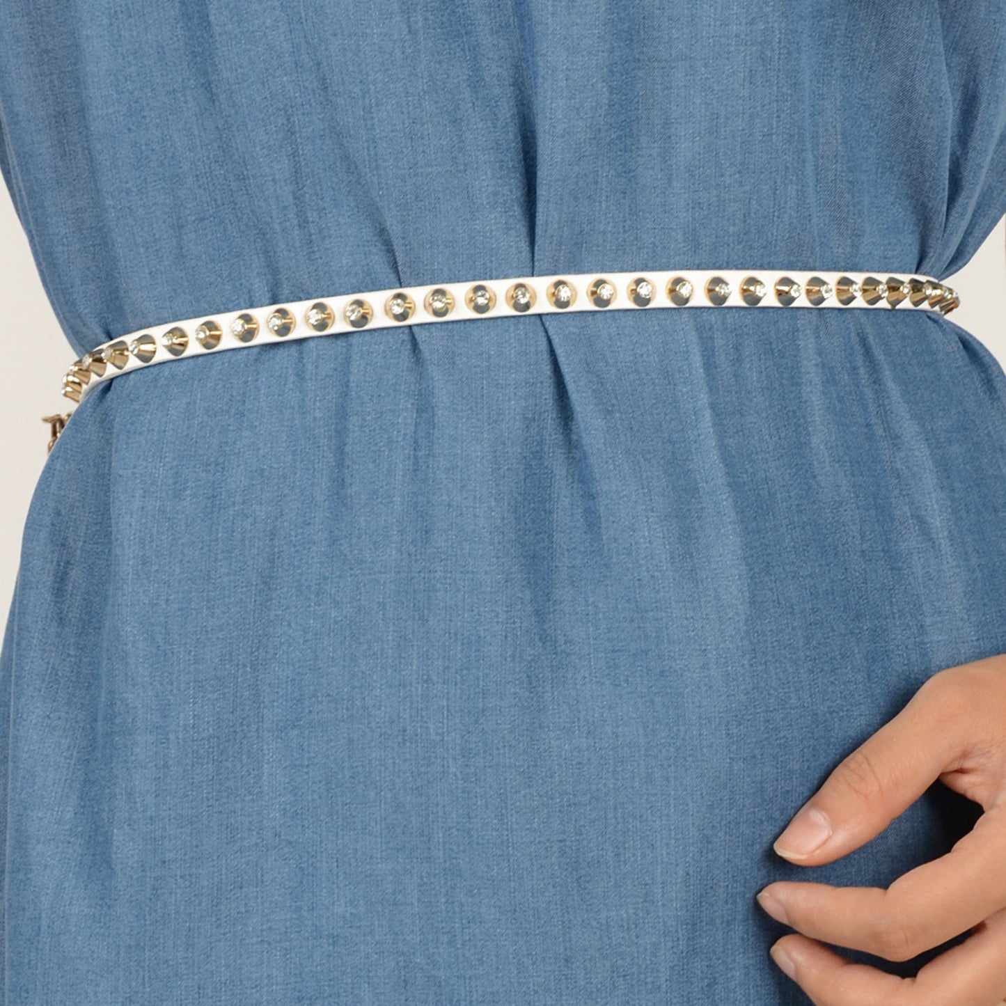 Anna-Kaci Women's Rhinestone Studded Waist Chain with Drop Charm Accent