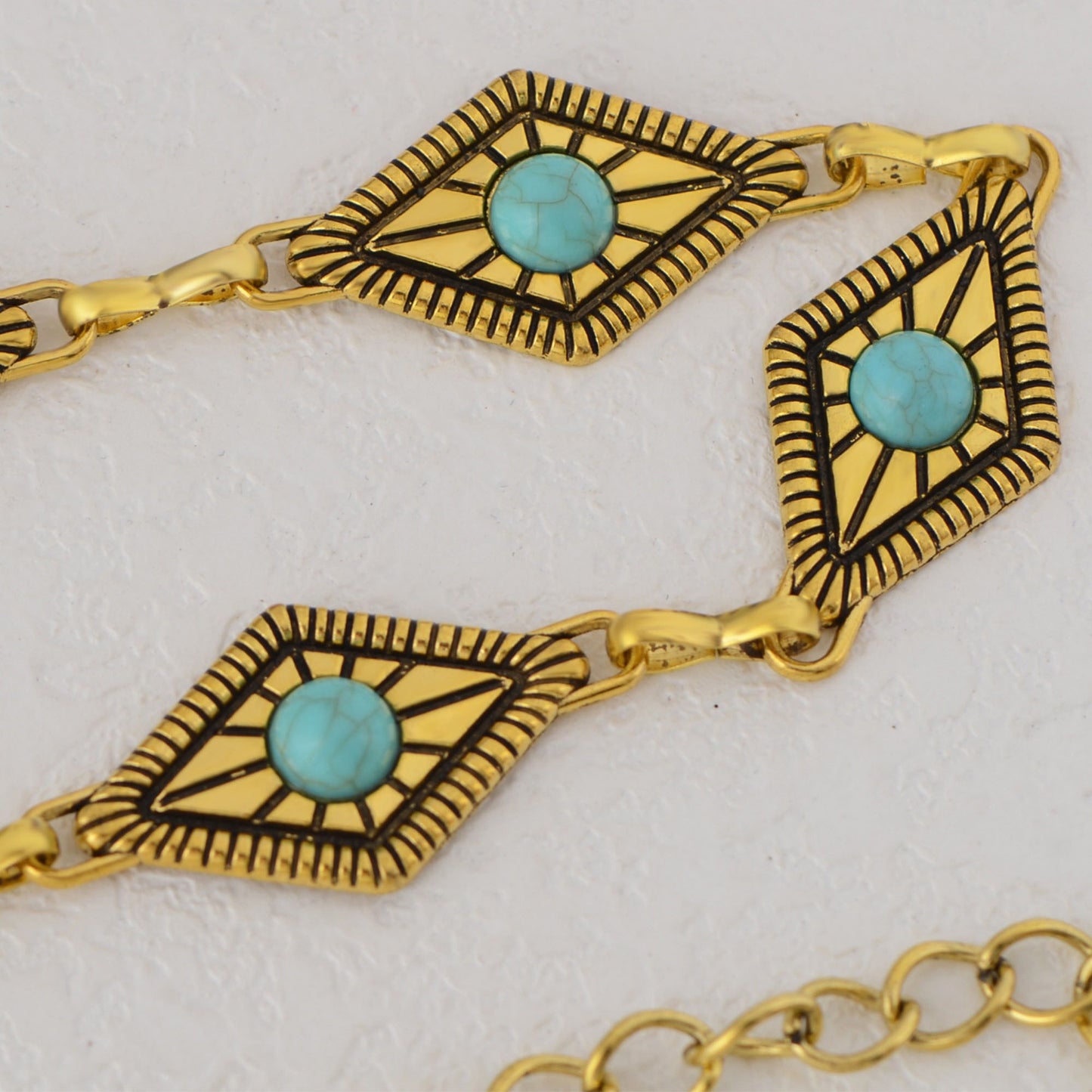 Anna-Kaci Women's Waist Chain Belt with Diamond-Shaped Links and Turquoise Stone Accents