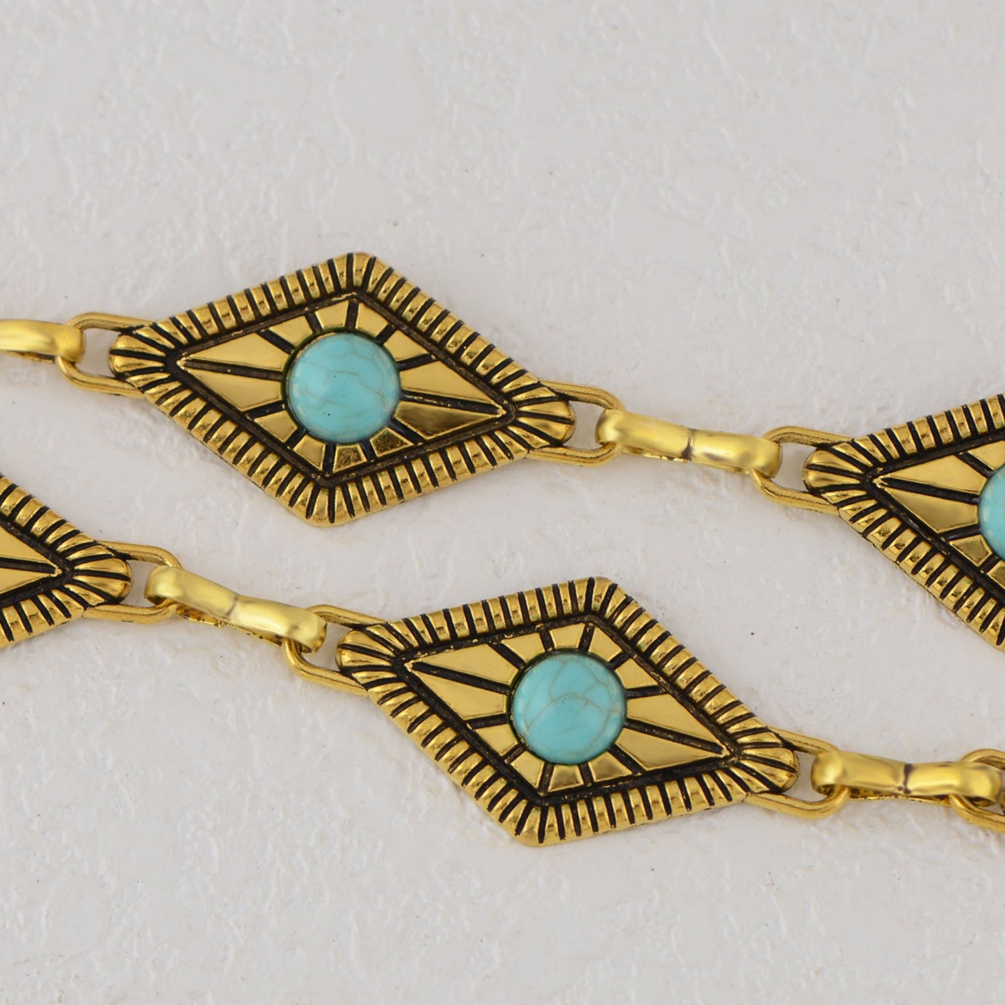 Anna-Kaci Women's Waist Chain Belt with Diamond-Shaped Links and Turquoise Stone Accents