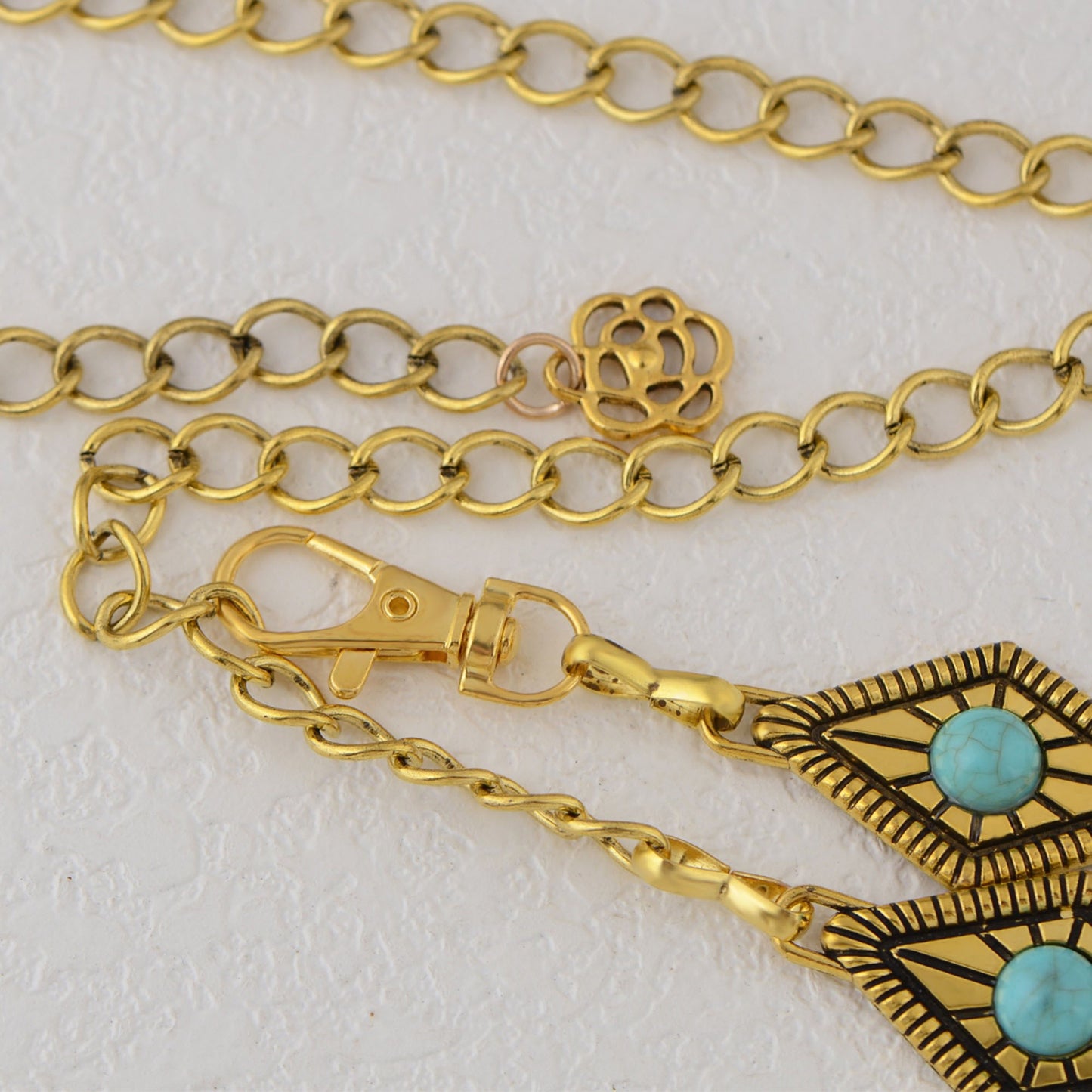Anna-Kaci Women's Waist Chain Belt with Diamond-Shaped Links and Turquoise Stone Accents