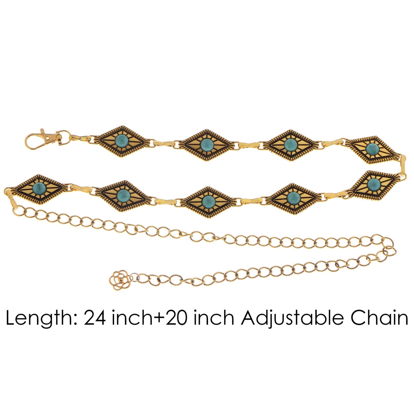 Anna-Kaci Women's Waist Chain Belt with Diamond-Shaped Links and Turquoise Stone Accents