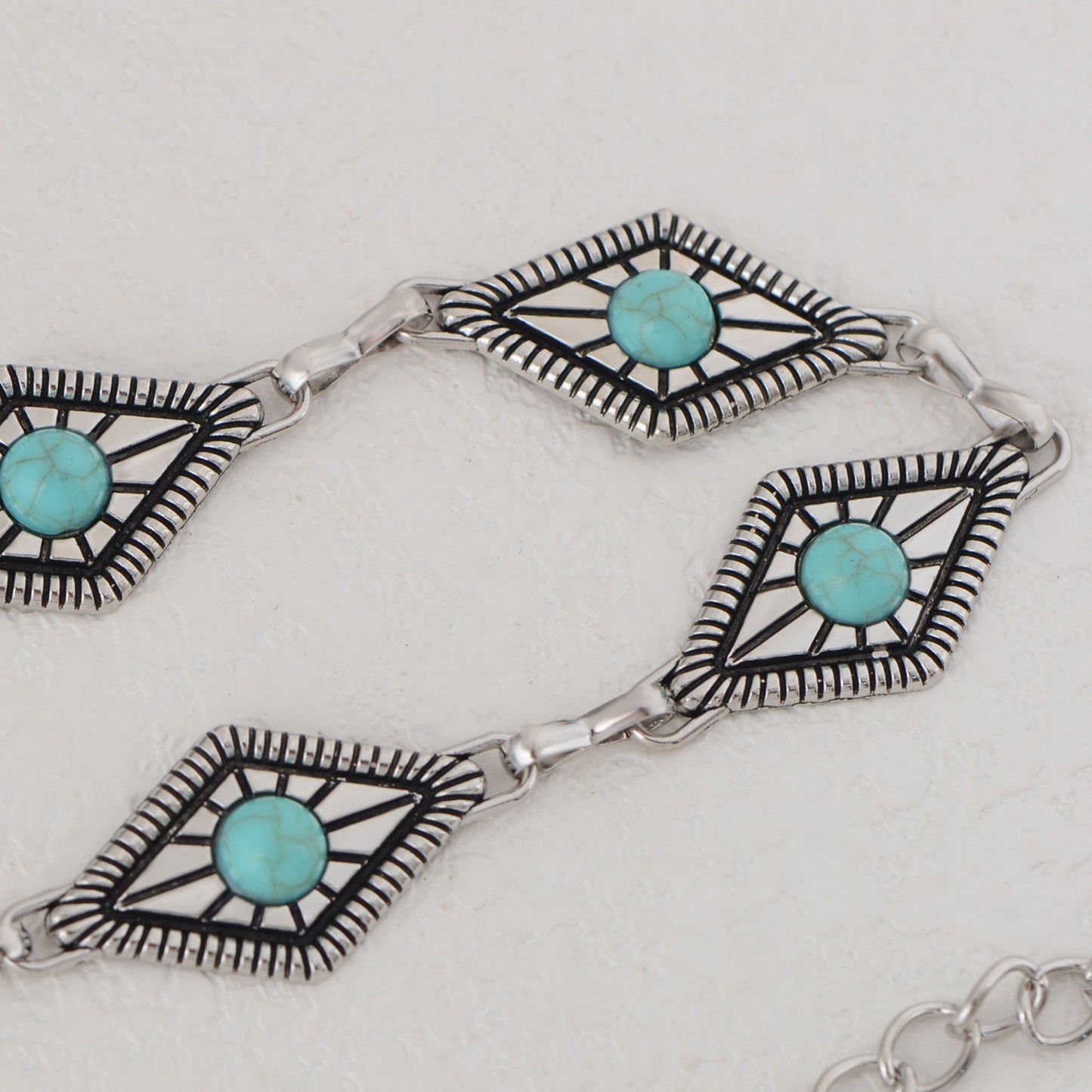Anna-Kaci Women's Waist Chain Belt with Diamond-Shaped Links and Turquoise Stone Accents