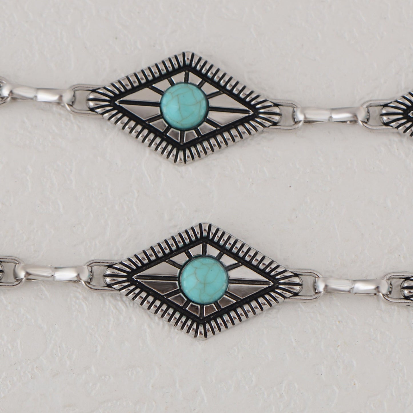 Anna-Kaci Women's Waist Chain Belt with Diamond-Shaped Links and Turquoise Stone Accents