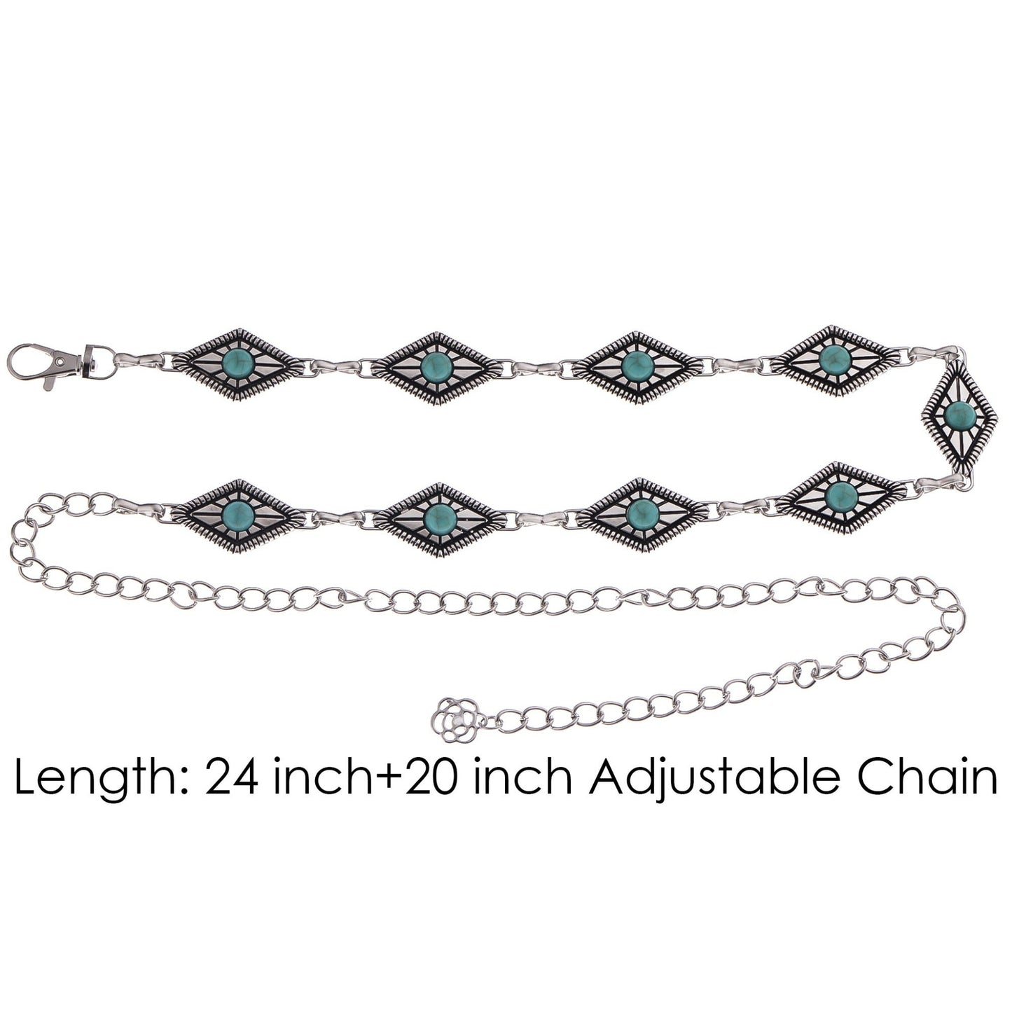 Anna-Kaci Women's Waist Chain Belt with Diamond-Shaped Links and Turquoise Stone Accents