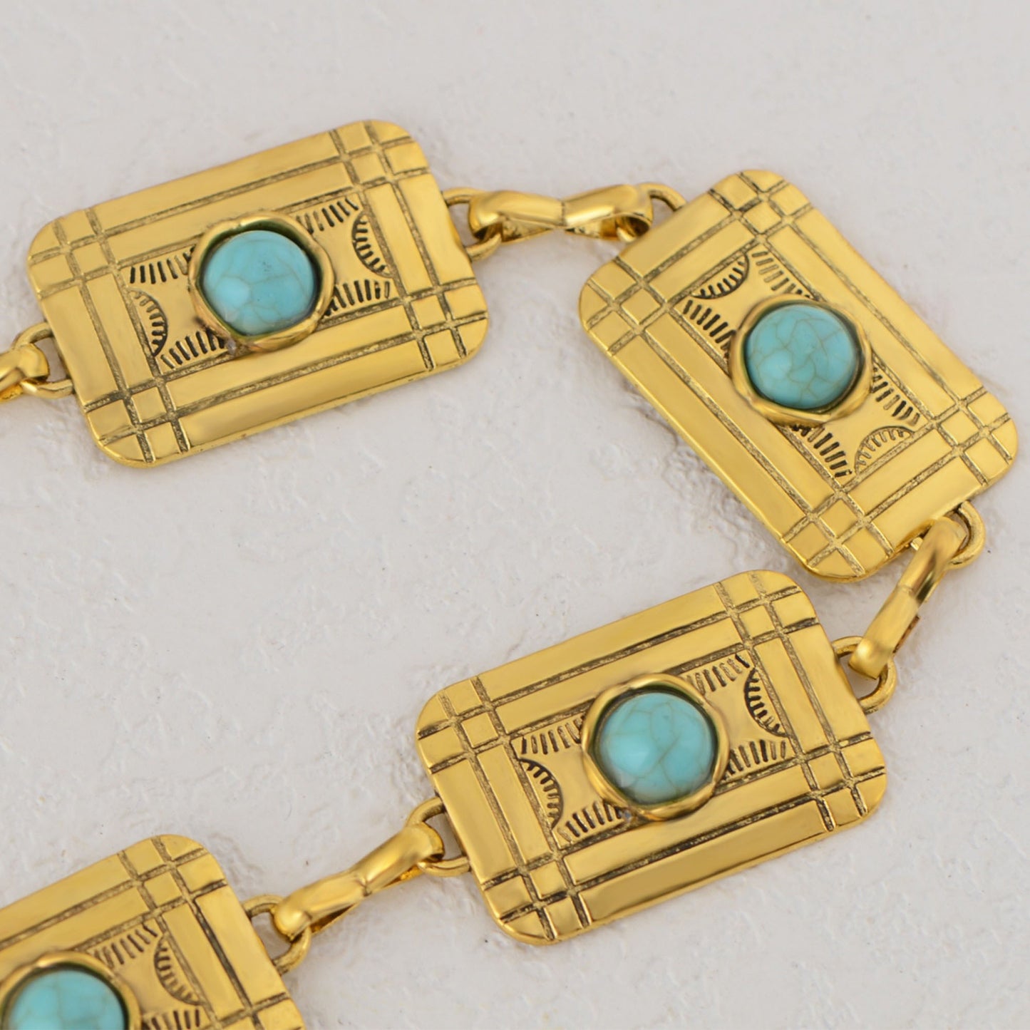 Anna-Kaci Women's Waist Chain Belt with Rectangular Links and Turquoise Stone Accents