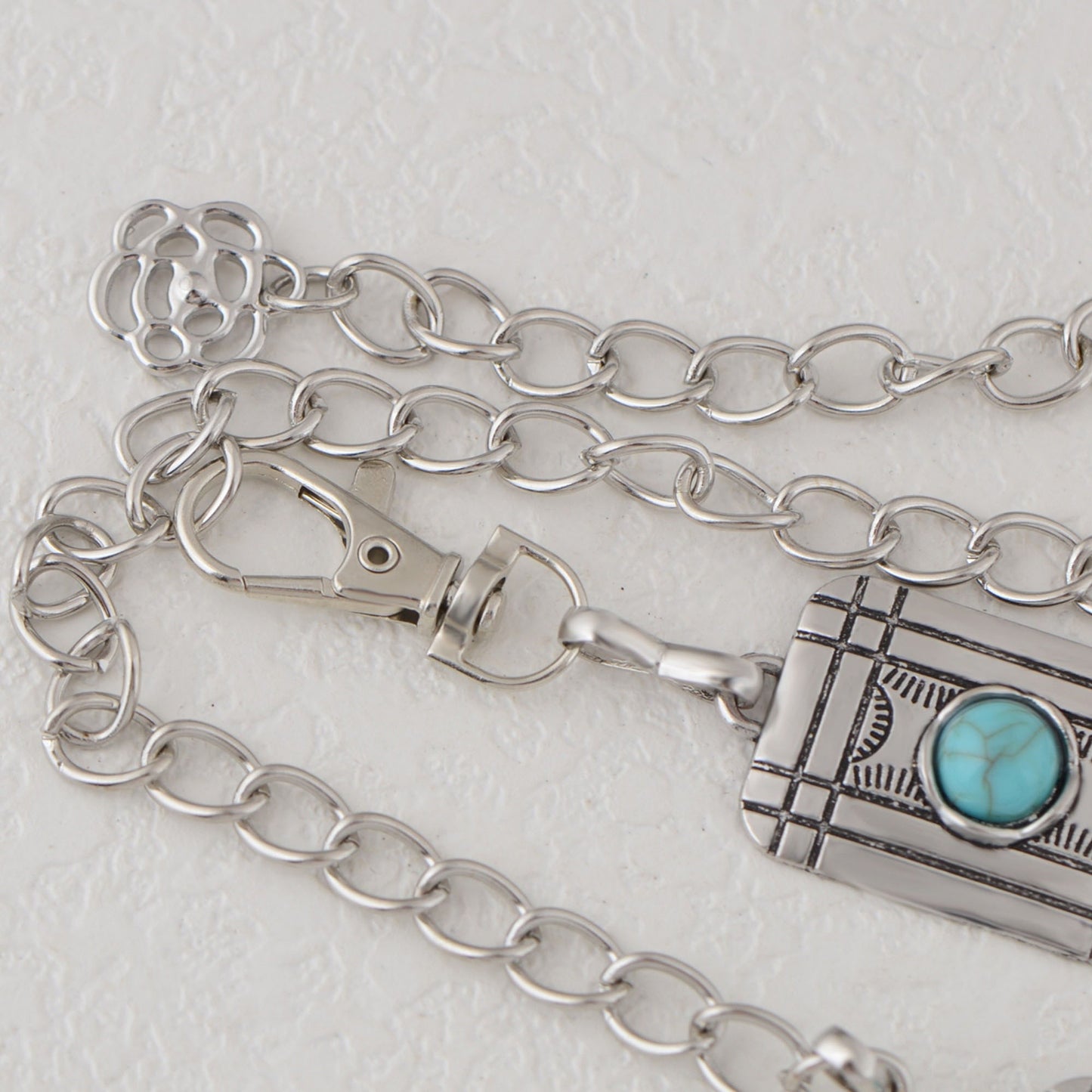 Anna-Kaci Women's Waist Chain Belt with Rectangular Links and Turquoise Stone Accents