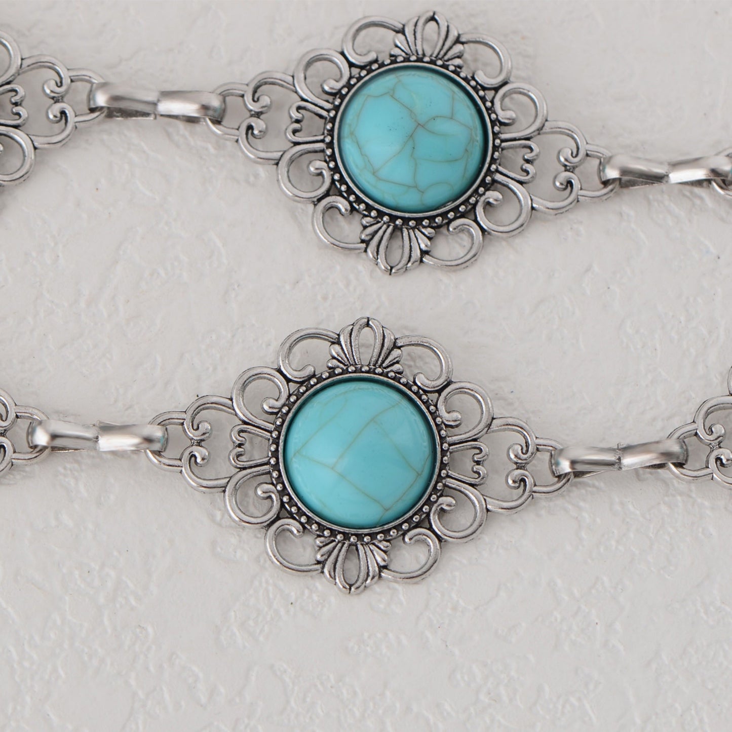 Anna-Kaci Women's Waist Chain Belt with Floral Links and Turquoise Stone Accents