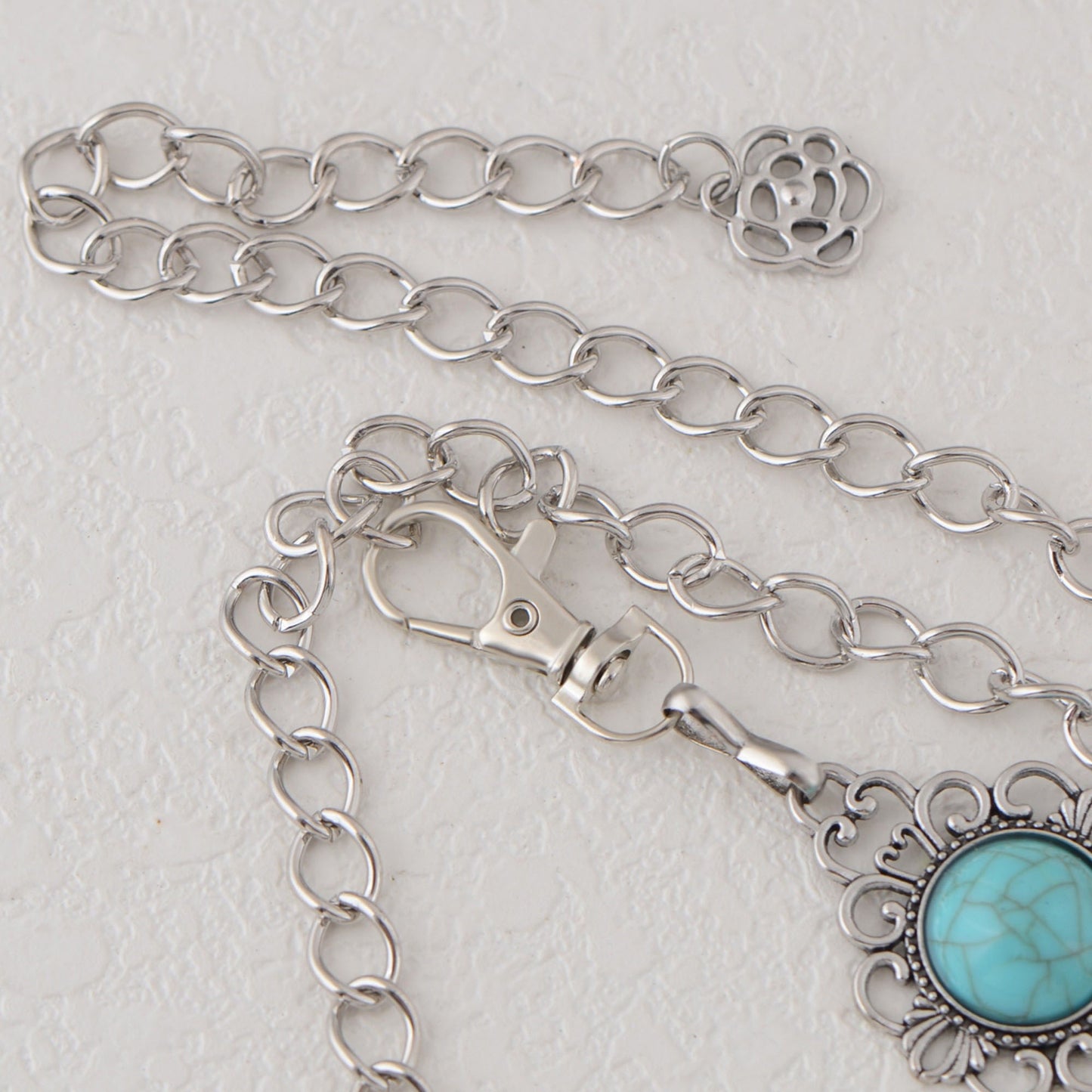 Anna-Kaci Women's Waist Chain Belt with Floral Links and Turquoise Stone Accents