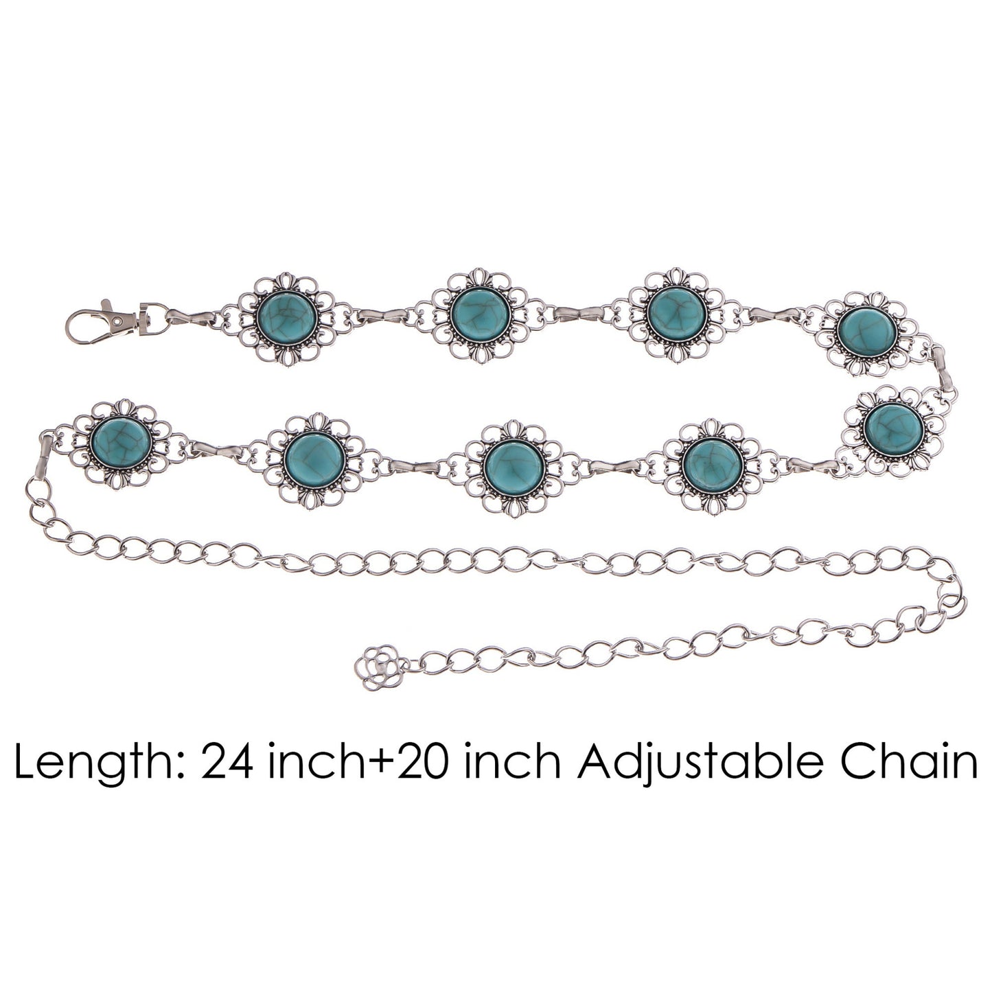 Anna-Kaci Women's Waist Chain Belt with Floral Links and Turquoise Stone Accents
