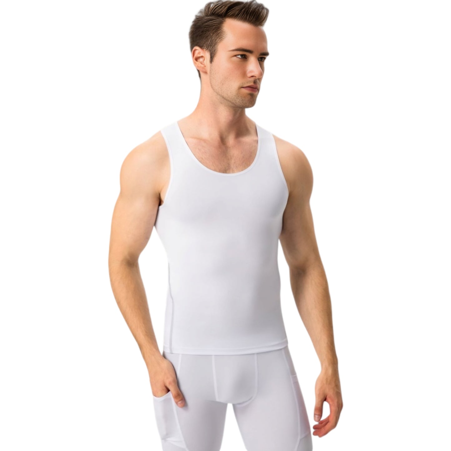 Anna-Kaci Active Men's Compression Tank Top with Scoop Neck Design and Slimming Body Shaper Fit