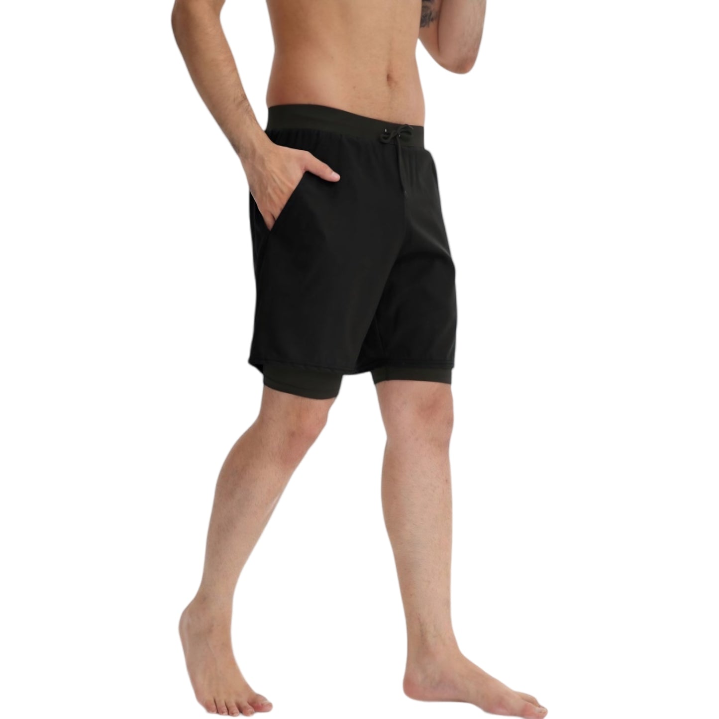 Anna-Kaci Active Men's 2-in-1 Performance Training Shorts with Inner Compression Liner and Adjustable Drawstring Waist