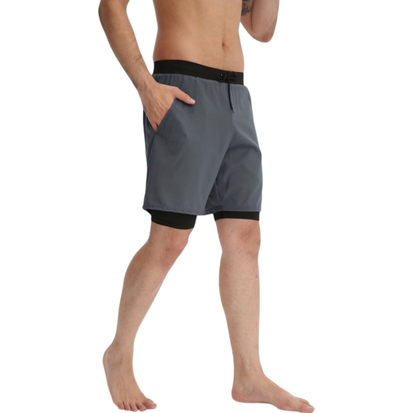 Anna-Kaci Active Men's 2-in-1 Performance Training Shorts with Inner Compression Liner and Adjustable Drawstring Waist