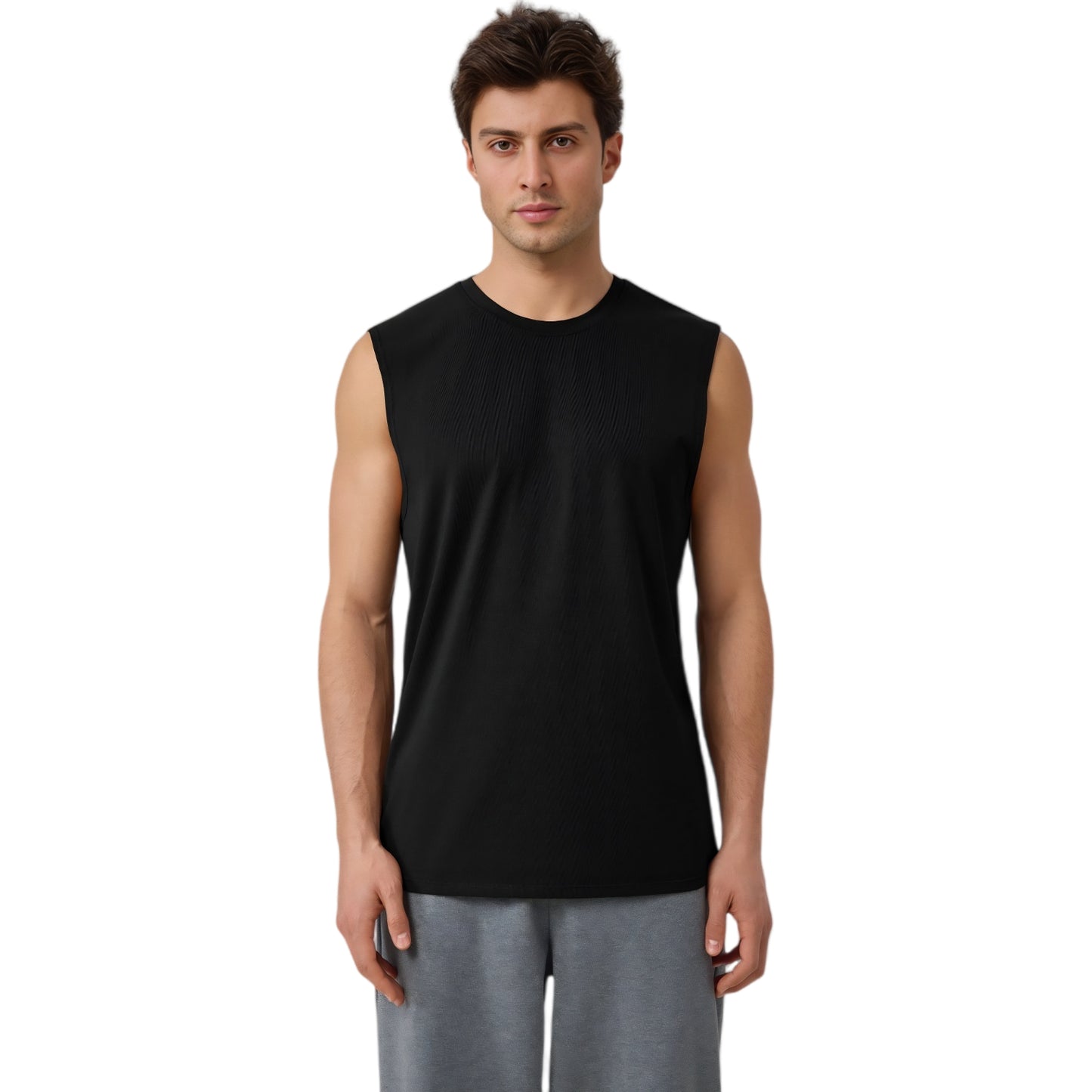 Anna-Kaci Active Men's Sleeveless Crew Neck Ribbed Tank Top with Relaxed Fit and Stretch Fabric