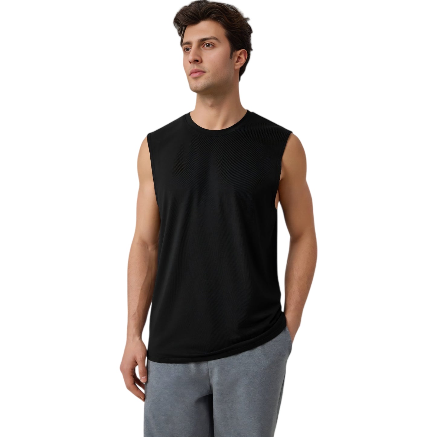 Anna-Kaci Active Men's Sleeveless Crew Neck Ribbed Tank Top with Relaxed Fit and Stretch Fabric
