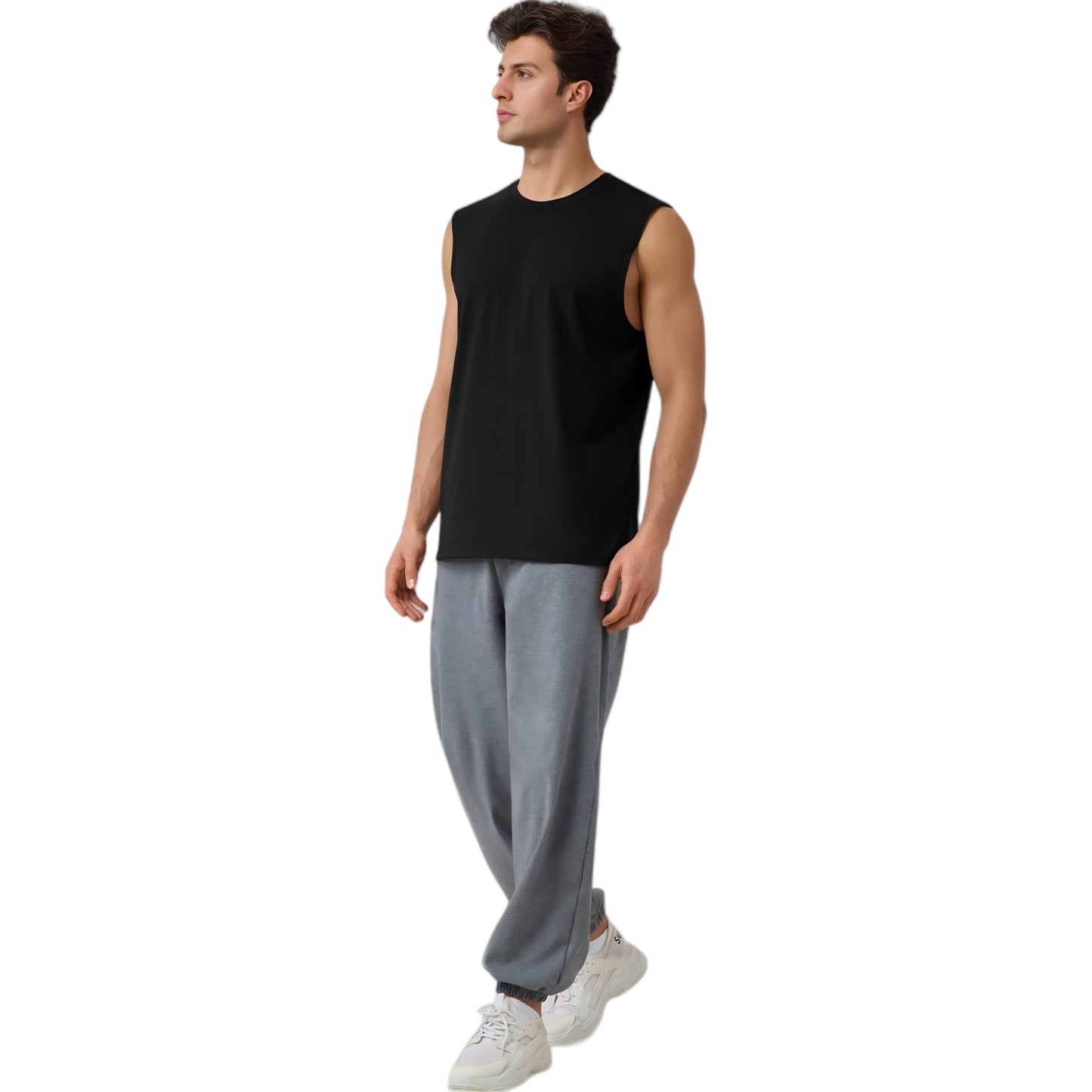 Anna-Kaci Active Men's Sleeveless Crew Neck Ribbed Tank Top with Relaxed Fit and Stretch Fabric