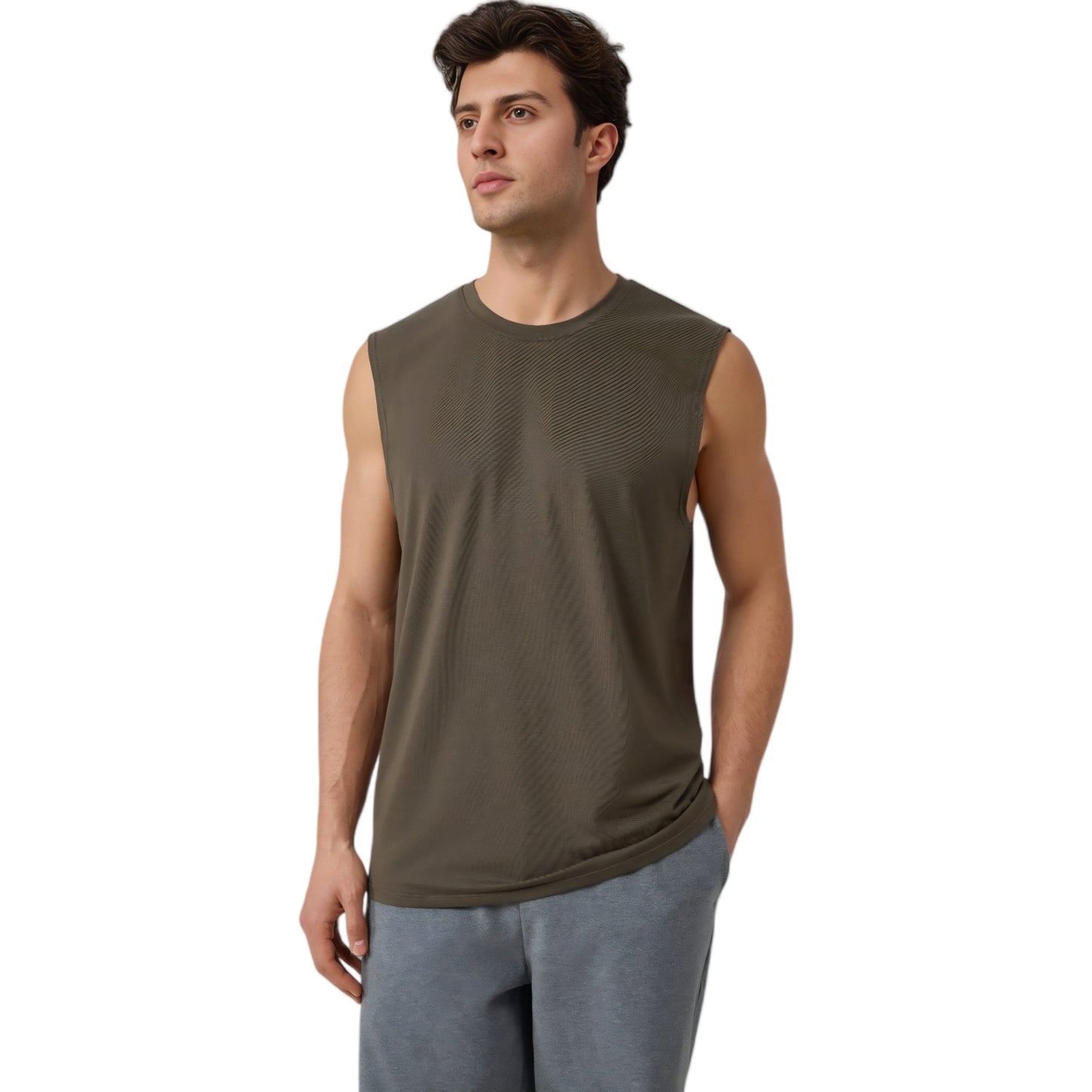 Anna-Kaci Active Men's Sleeveless Crew Neck Ribbed Tank Top with Relaxed Fit and Stretch Fabric