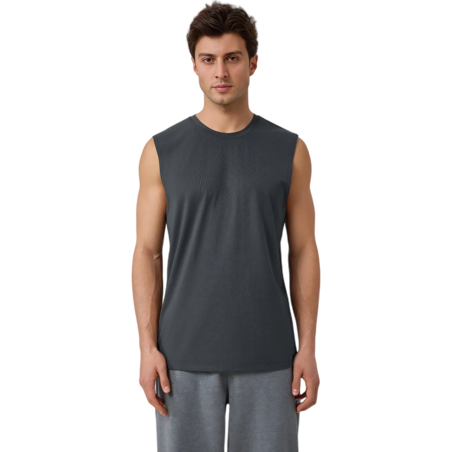 Anna-Kaci Active Men's Sleeveless Crew Neck Ribbed Tank Top with Relaxed Fit and Stretch Fabric