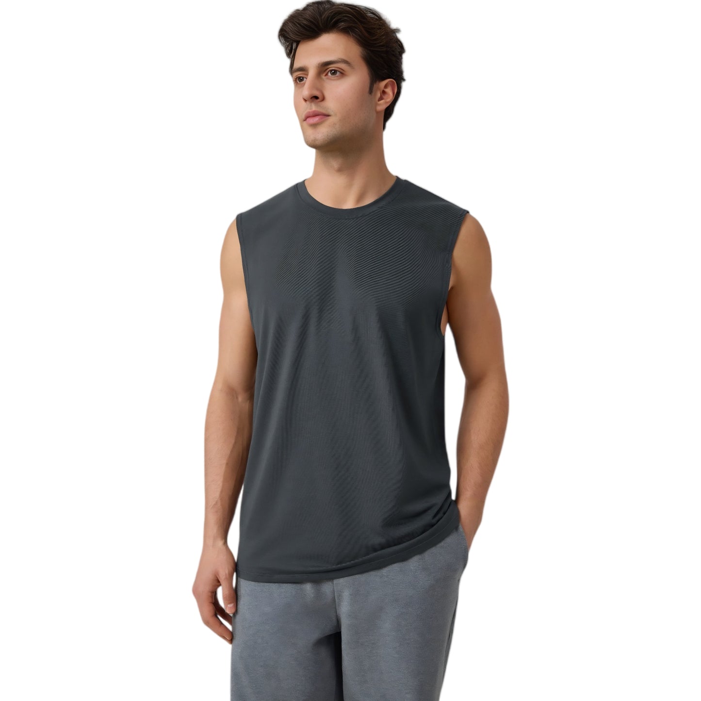 Anna-Kaci Active Men's Sleeveless Crew Neck Ribbed Tank Top with Relaxed Fit and Stretch Fabric