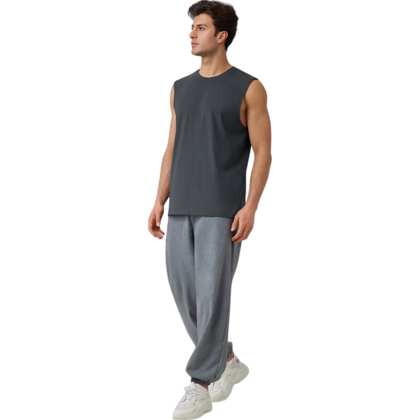 Anna-Kaci Active Men's Sleeveless Crew Neck Ribbed Tank Top with Relaxed Fit and Stretch Fabric