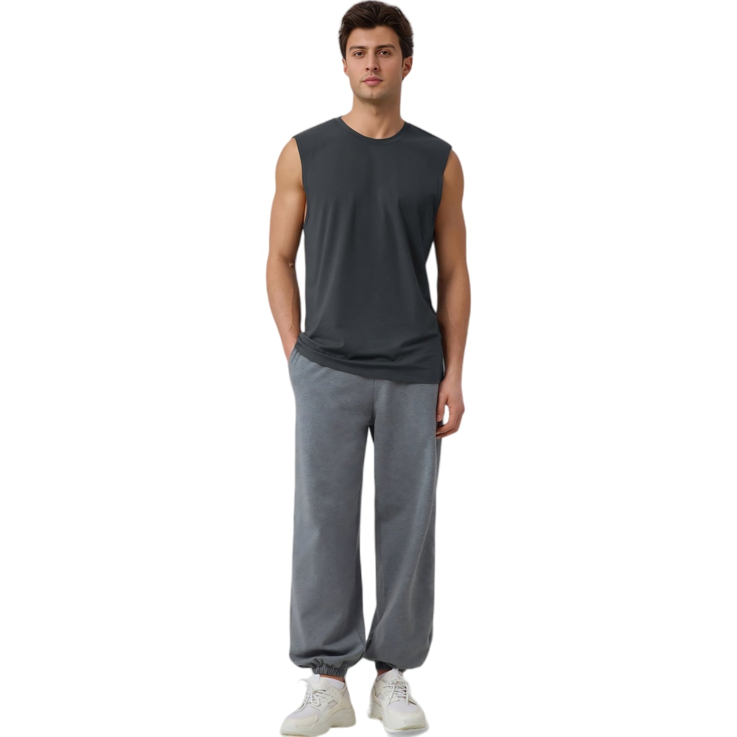 Anna-Kaci Active Men's Sleeveless Crew Neck Ribbed Tank Top with Relaxed Fit and Stretch Fabric