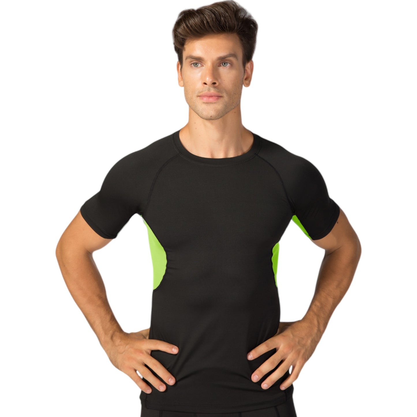 Anna-Kaci Active Men's Fitted Short Sleeve Athletic Shirt with Crew Neck and Color Block Side Panels