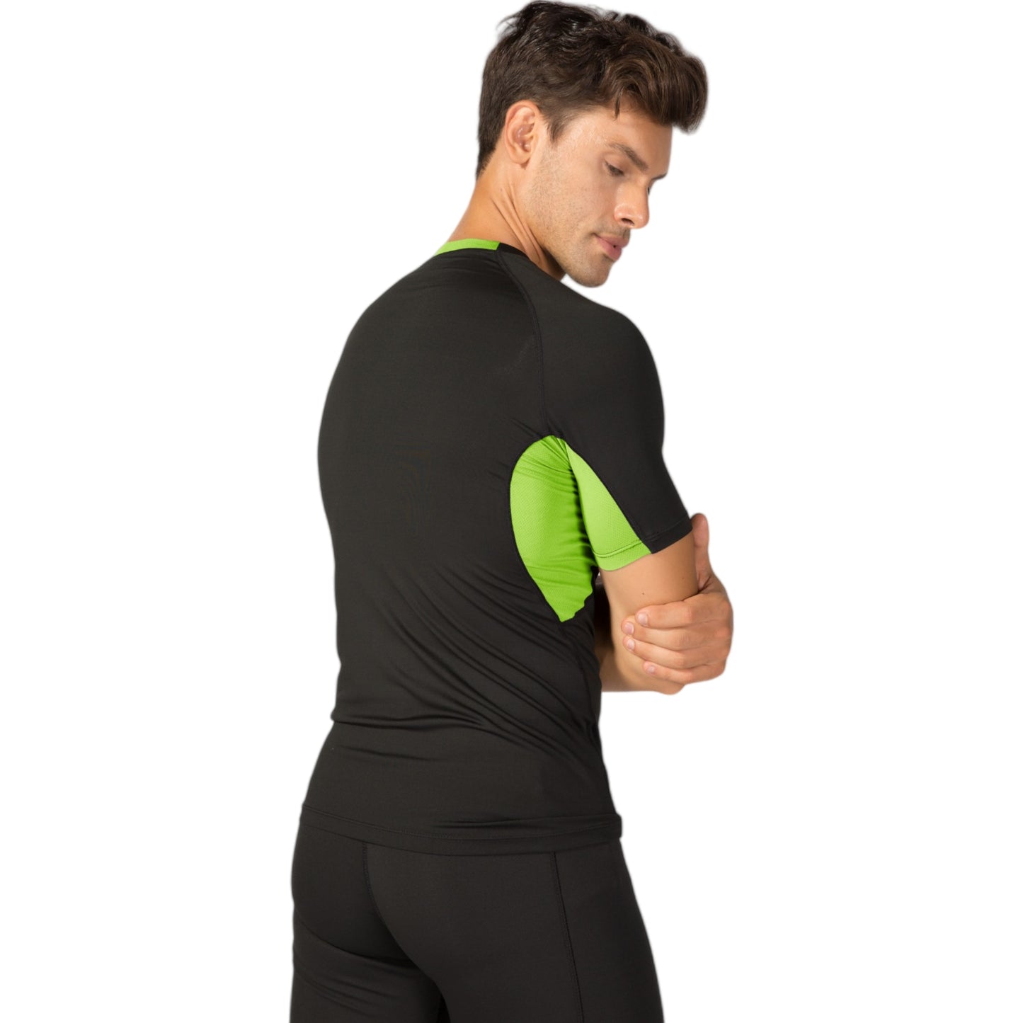 Anna-Kaci Active Men's Fitted Short Sleeve Athletic Shirt with Crew Neck and Color Block Side Panels