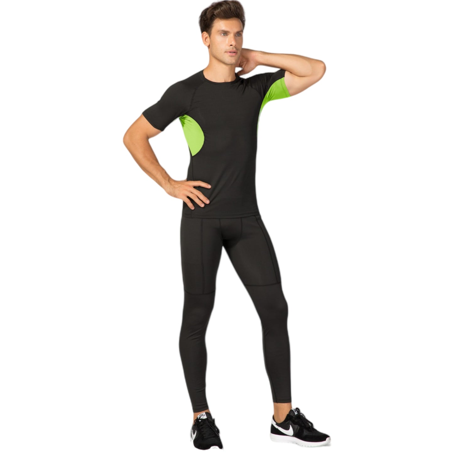 Anna-Kaci Active Men's Fitted Short Sleeve Athletic Shirt with Crew Neck and Color Block Side Panels