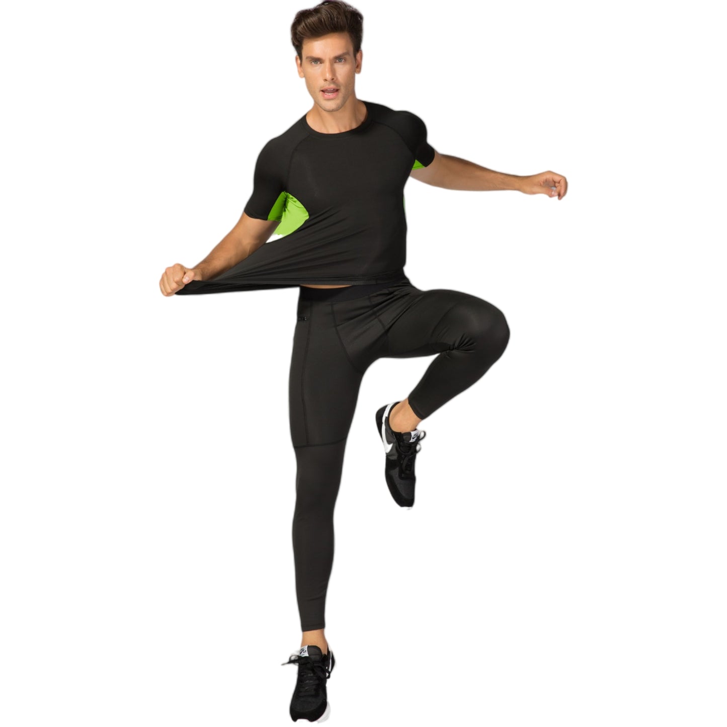 Anna-Kaci Active Men's Fitted Short Sleeve Athletic Shirt with Crew Neck and Color Block Side Panels