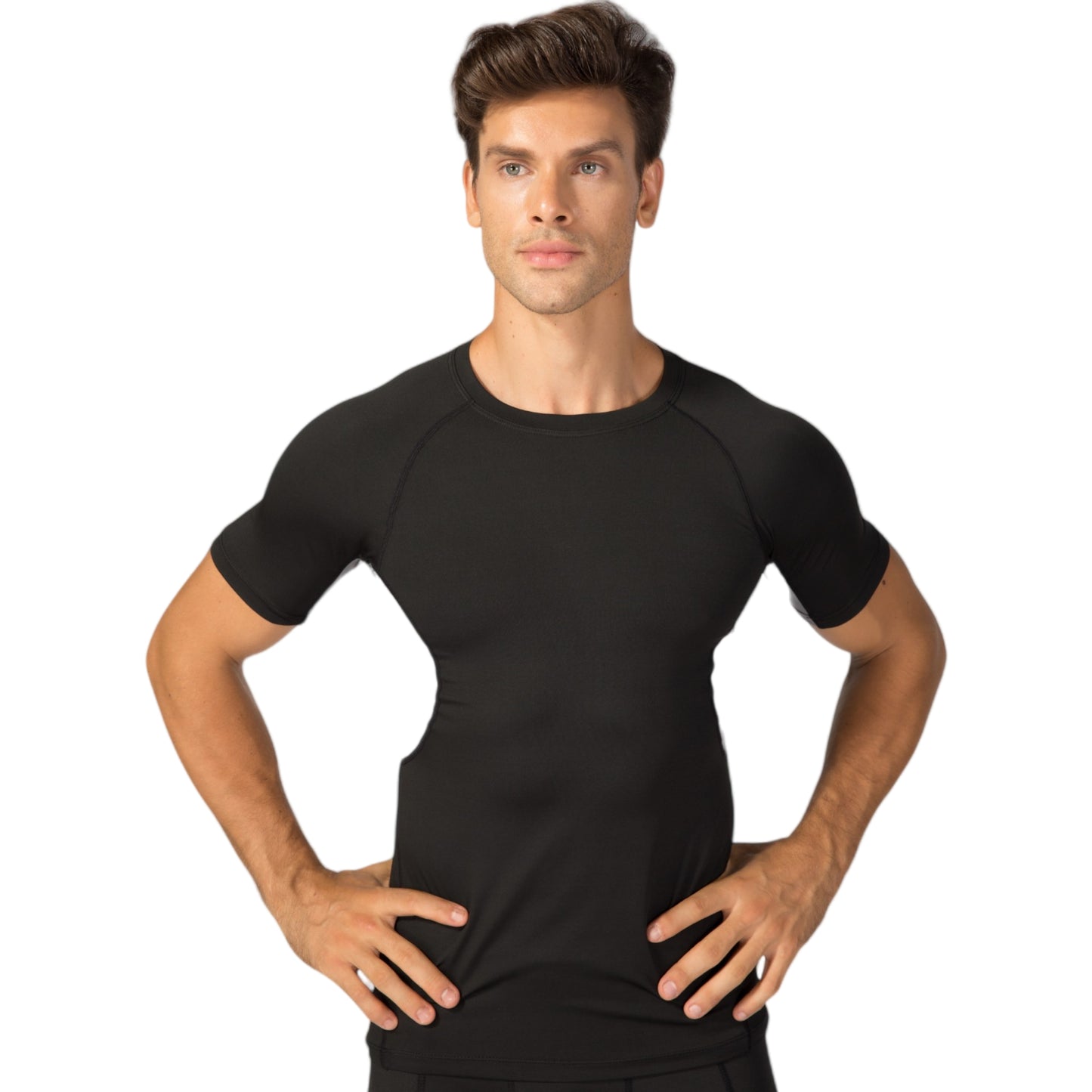 Anna-Kaci Active Men's Fitted Short Sleeve Athletic Shirt with Crew Neck and Color Block Side Panels