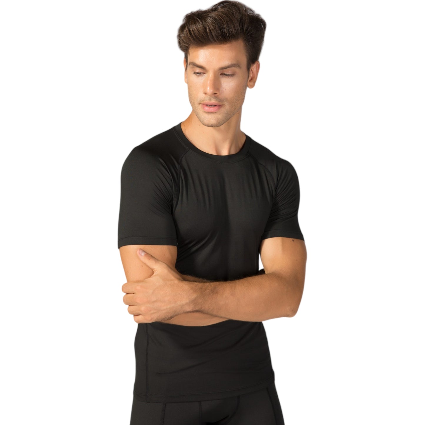 Anna-Kaci Active Men's Fitted Short Sleeve Athletic Shirt with Crew Neck and Color Block Side Panels