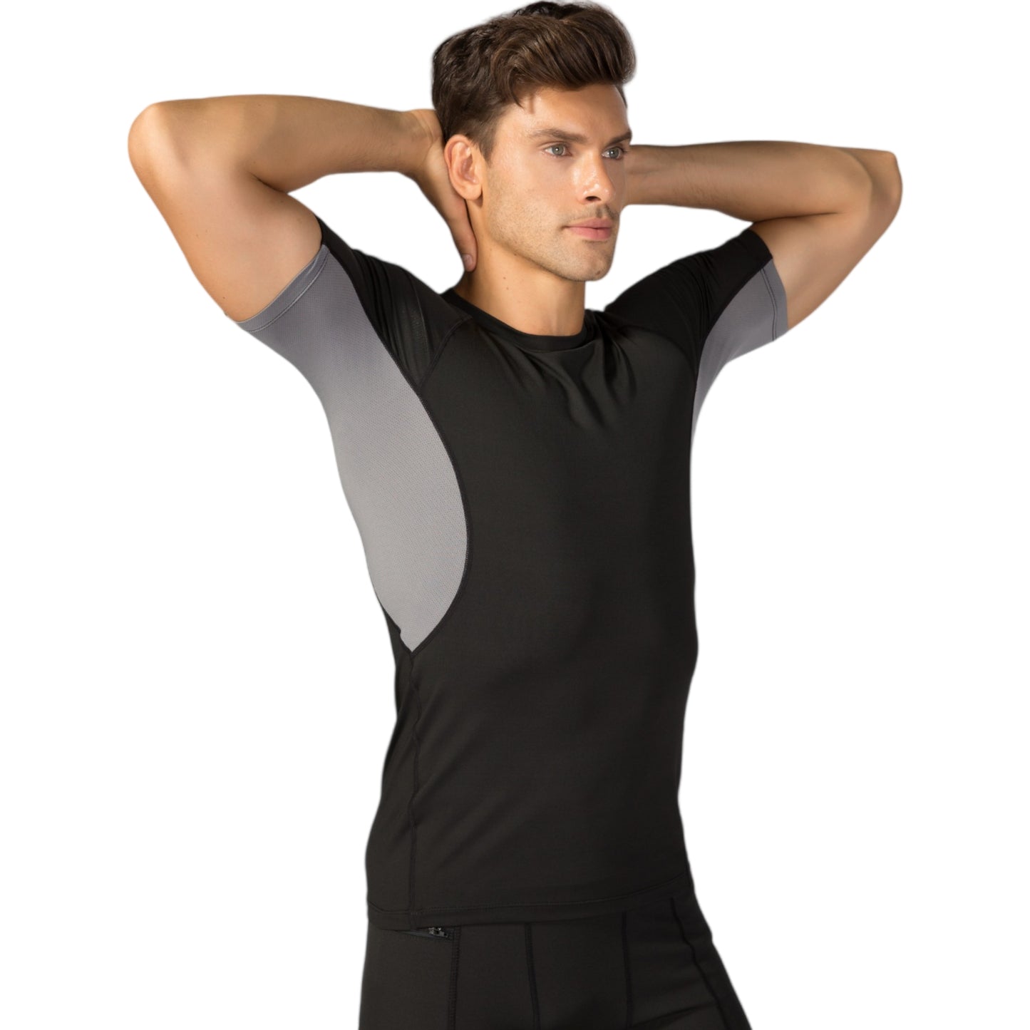 Anna-Kaci Active Men's Fitted Short Sleeve Athletic Shirt with Crew Neck and Color Block Side Panels