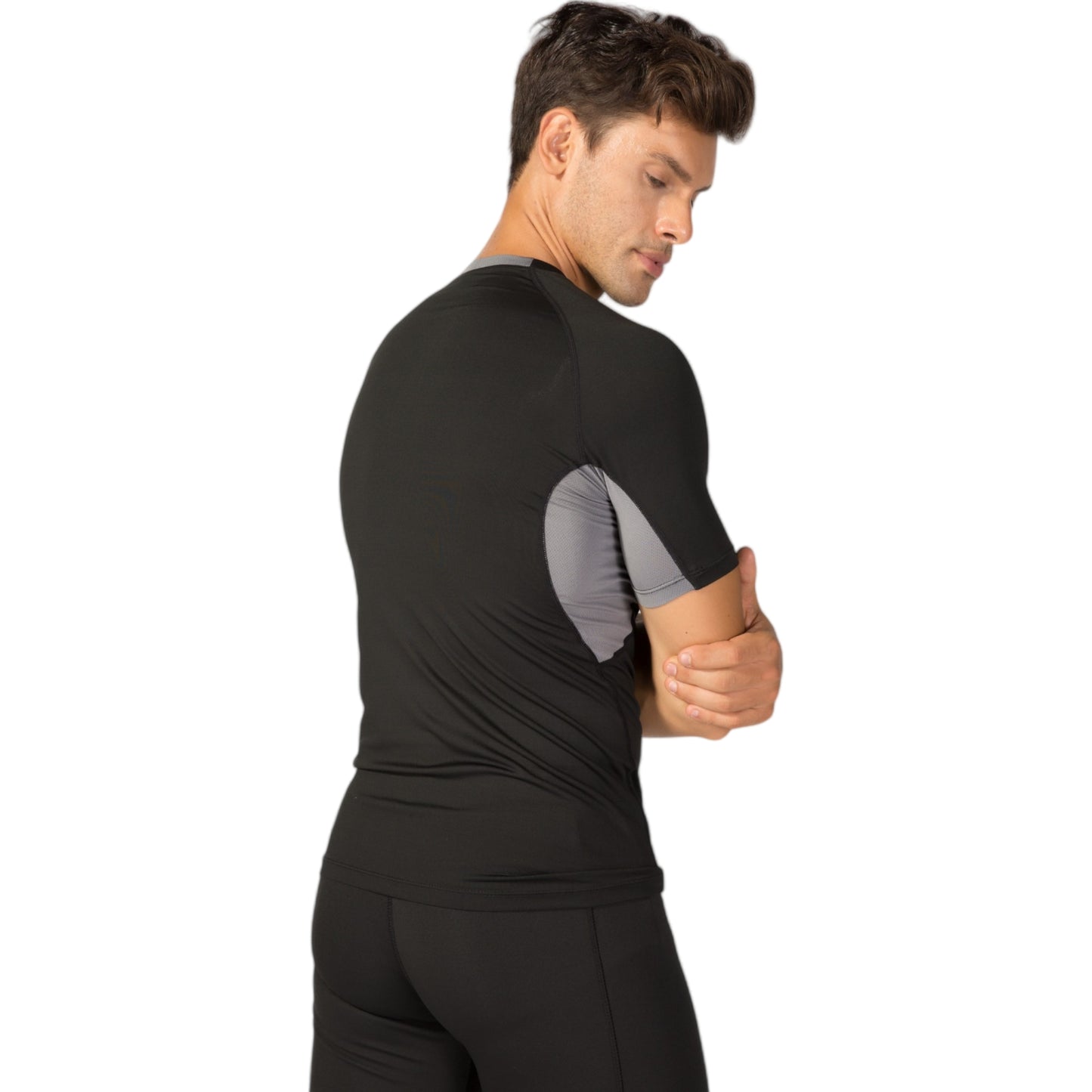 Anna-Kaci Active Men's Fitted Short Sleeve Athletic Shirt with Crew Neck and Color Block Side Panels