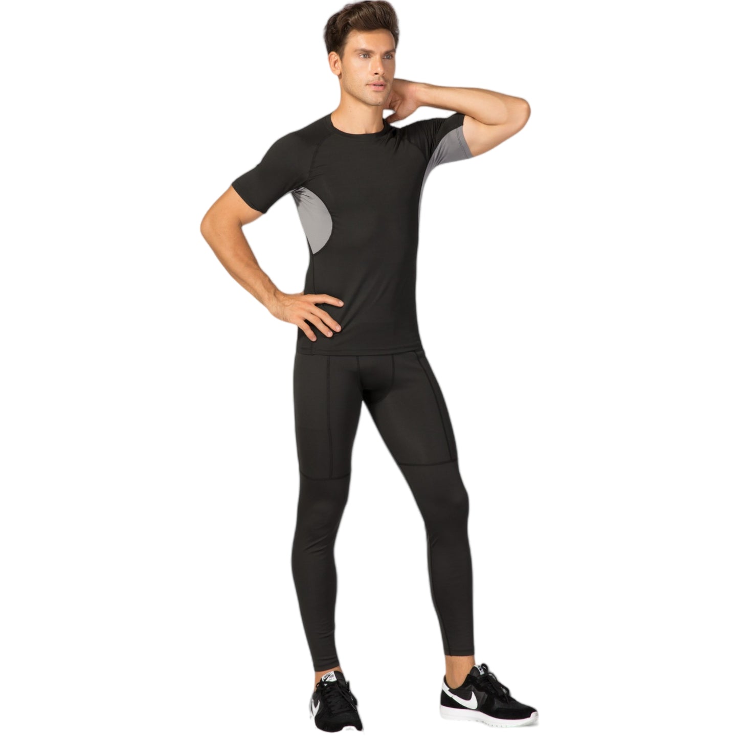 Anna-Kaci Active Men's Fitted Short Sleeve Athletic Shirt with Crew Neck and Color Block Side Panels