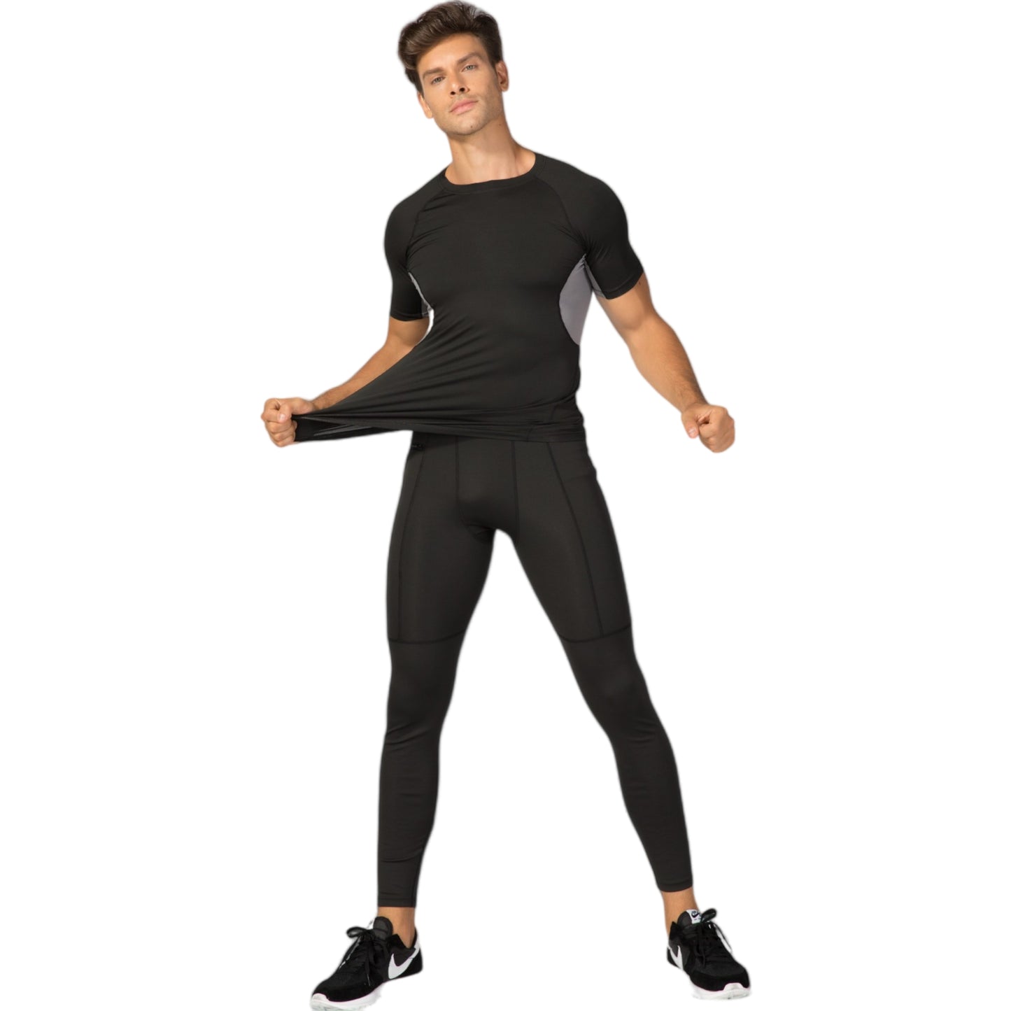 Anna-Kaci Active Men's Fitted Short Sleeve Athletic Shirt with Crew Neck and Color Block Side Panels