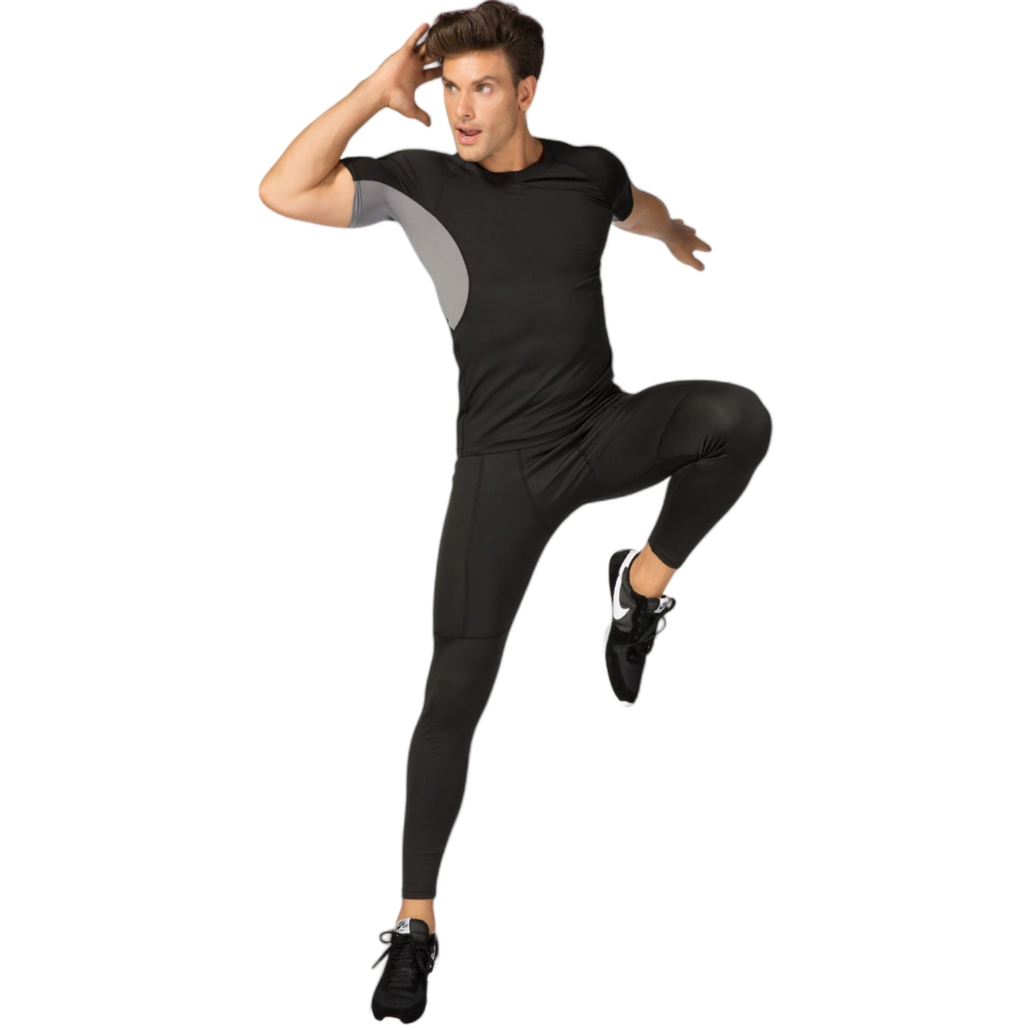 Anna-Kaci Active Men's Fitted Short Sleeve Athletic Shirt with Crew Neck and Color Block Side Panels