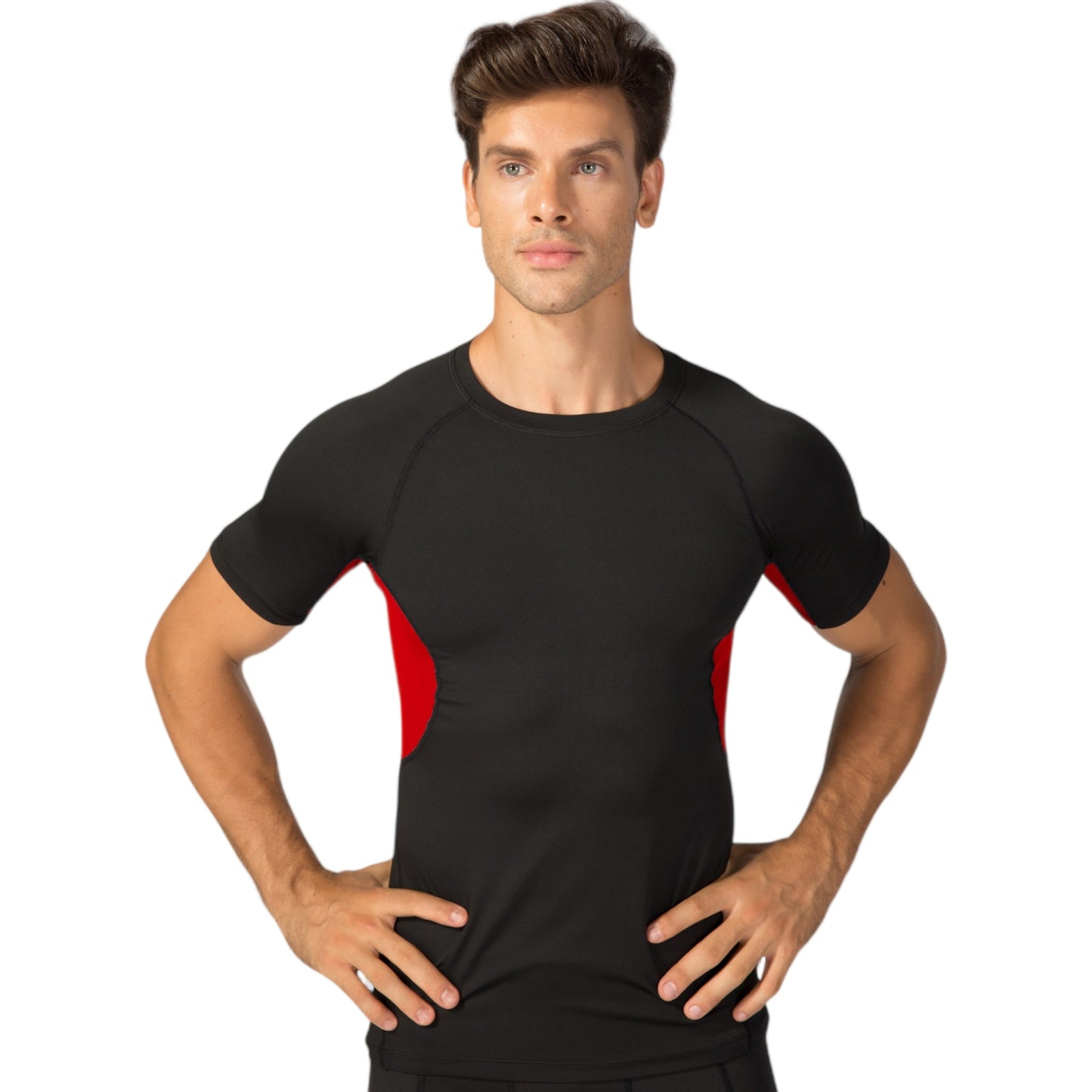 Anna-Kaci Active Men's Fitted Short Sleeve Athletic Shirt with Crew Neck and Color Block Side Panels