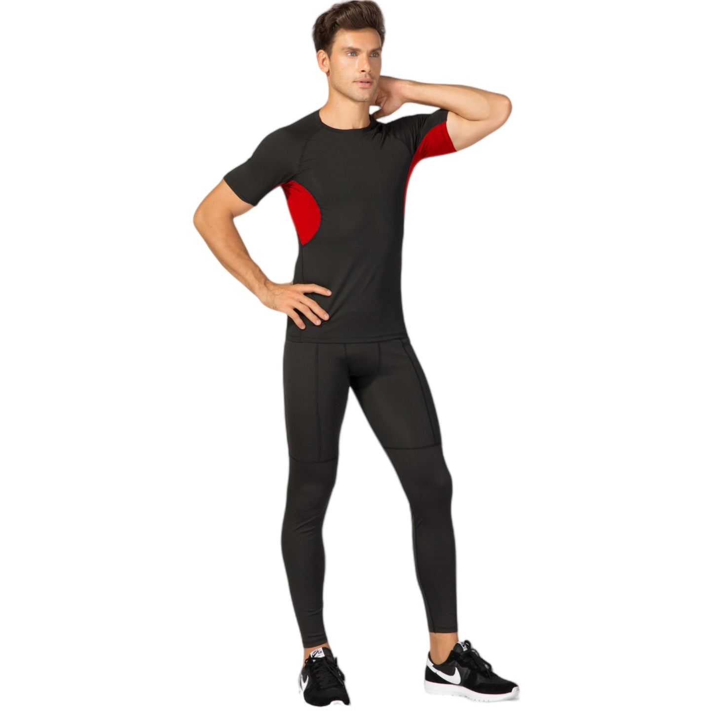 Anna-Kaci Active Men's Fitted Short Sleeve Athletic Shirt with Crew Neck and Color Block Side Panels