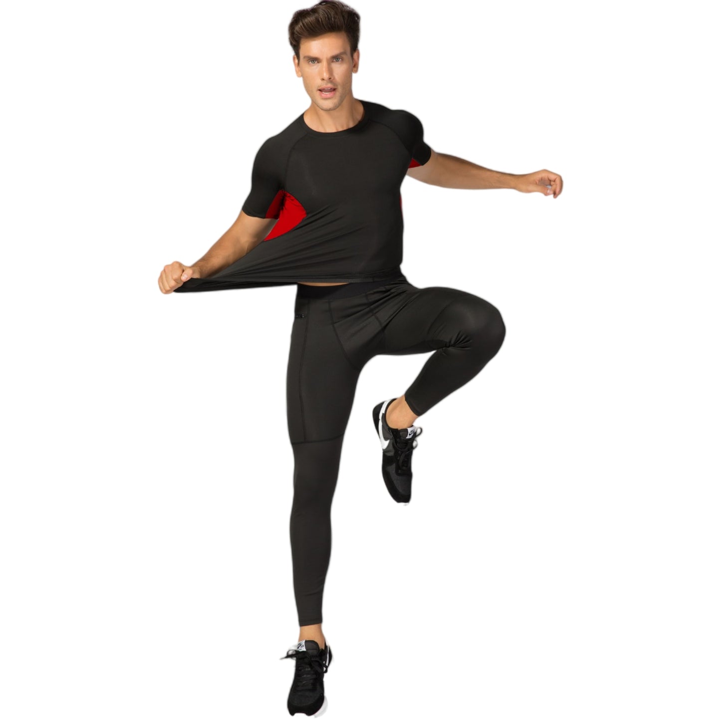 Anna-Kaci Active Men's Fitted Short Sleeve Athletic Shirt with Crew Neck and Color Block Side Panels